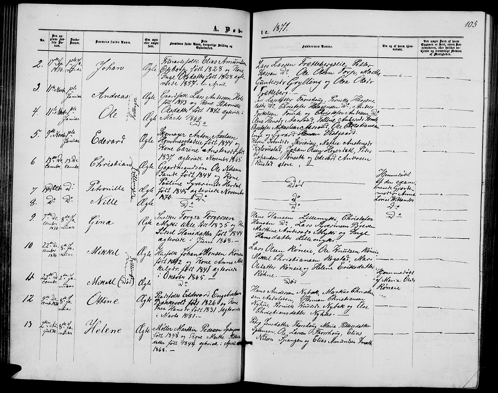 Løten prestekontor, AV/SAH-PREST-022/L/La/L0004: Parish register (copy) no. 4, 1863-1877, p. 105