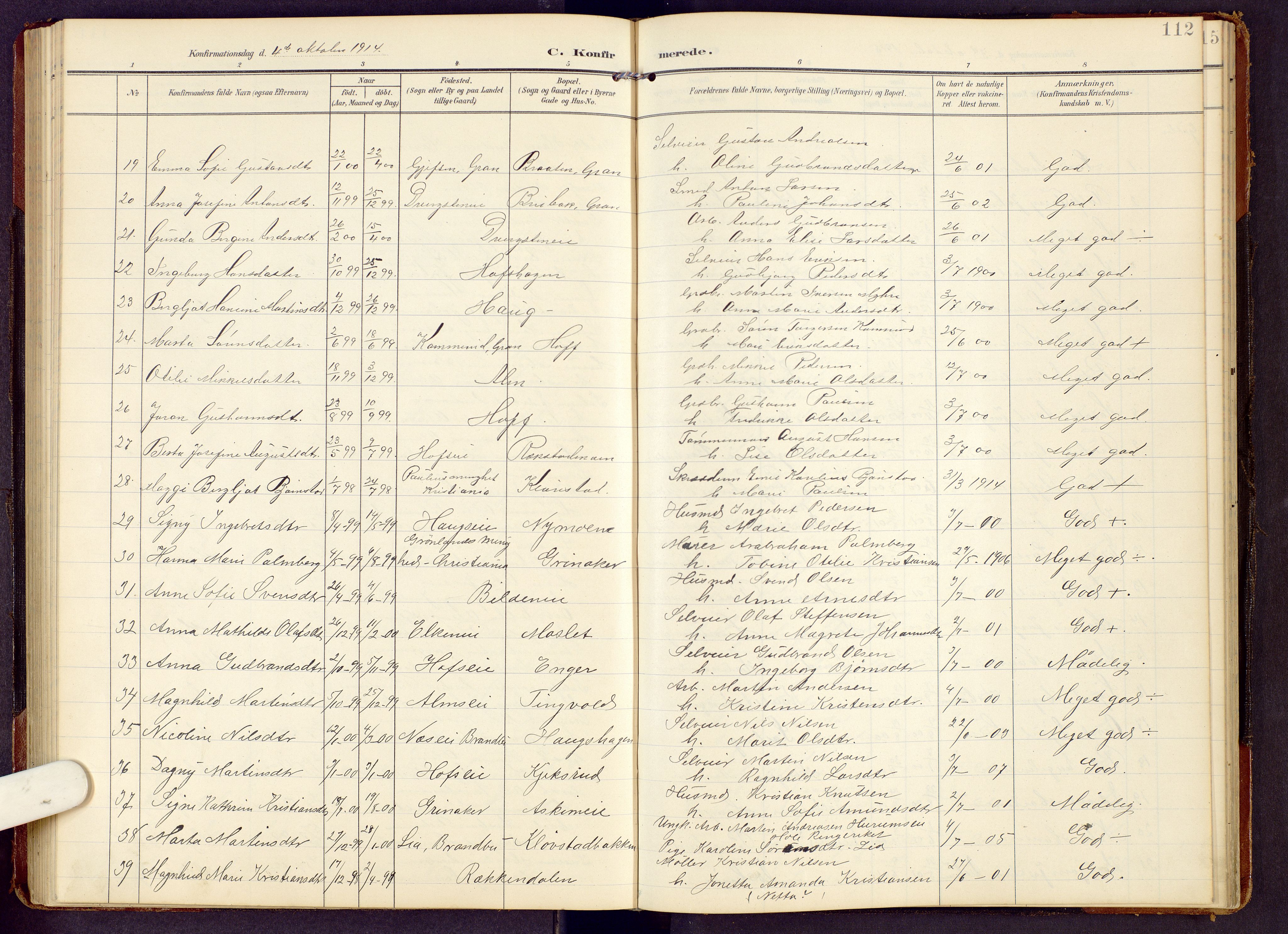 Brandbu prestekontor, AV/SAH-PREST-114/H/Ha/Hab/L0009: Parish register (copy) no. 9, 1903-1916, p. 112