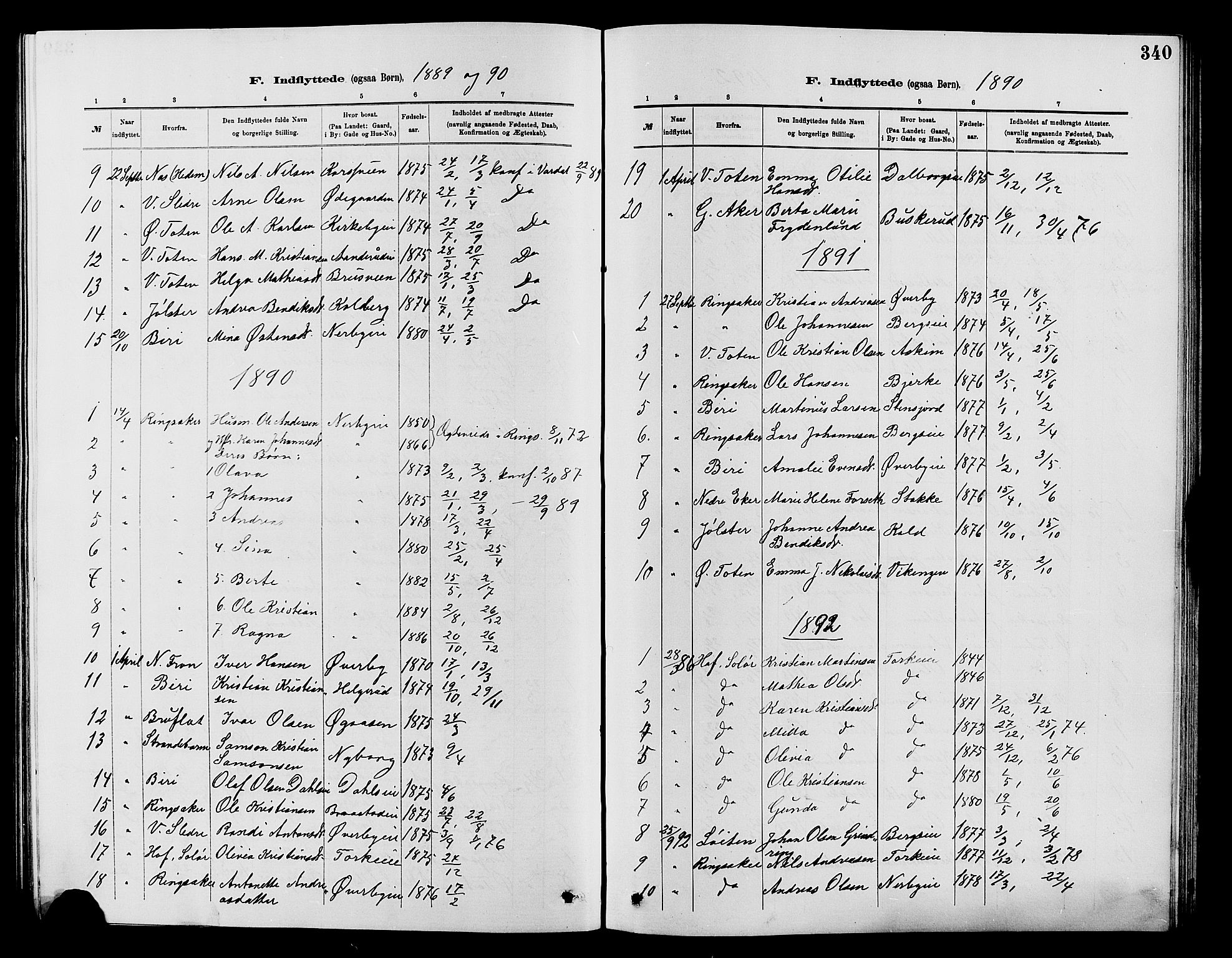 Vardal prestekontor, SAH/PREST-100/H/Ha/Hab/L0007: Parish register (copy) no. 7 /1, 1881-1895, p. 340