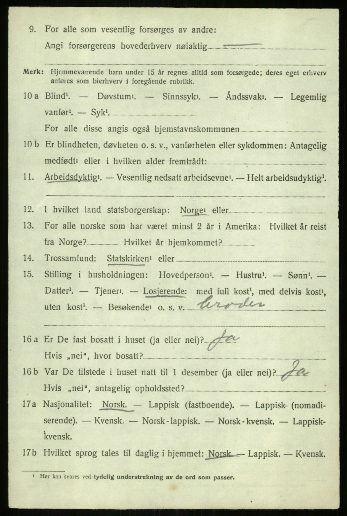 SATØ, 1920 census for Torsken, 1920, p. 875