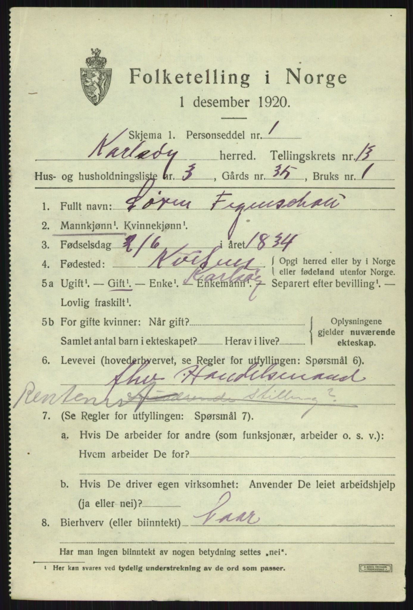SATØ, 1920 census for Karlsøy, 1920, p. 4476