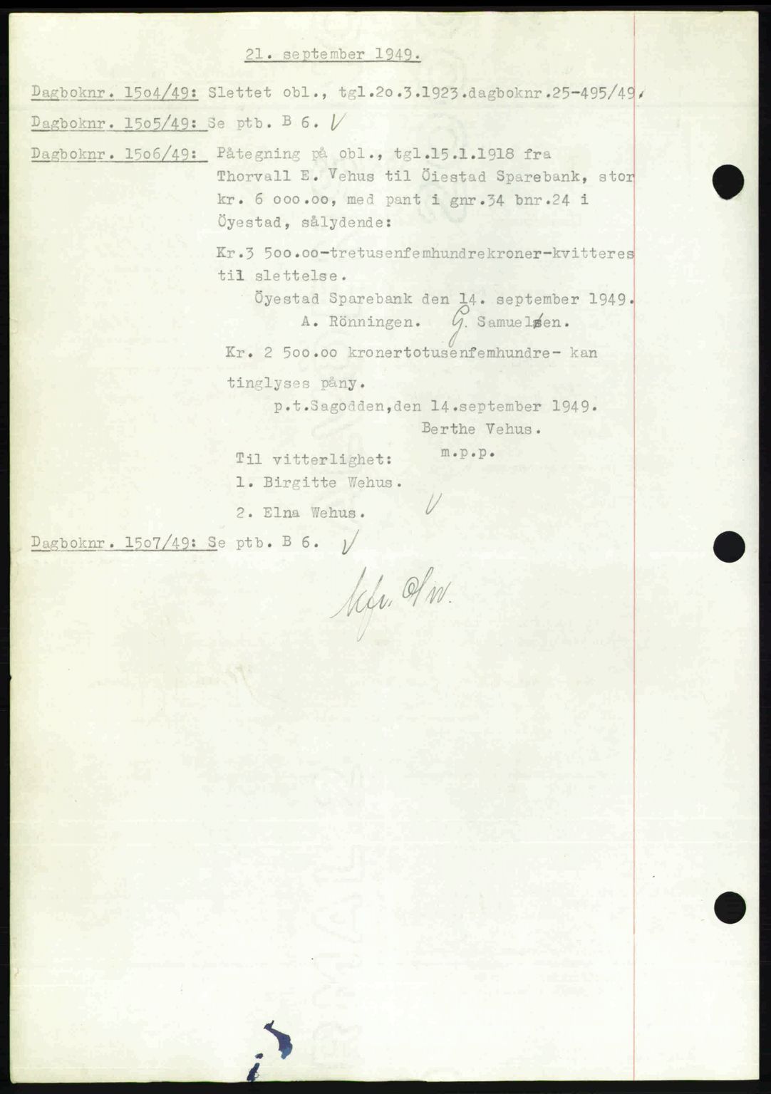 Nedenes sorenskriveri, SAK/1221-0006/G/Gb/Gba/L0061: Mortgage book no. A13, 1949-1949, Diary no: : 1504/1949