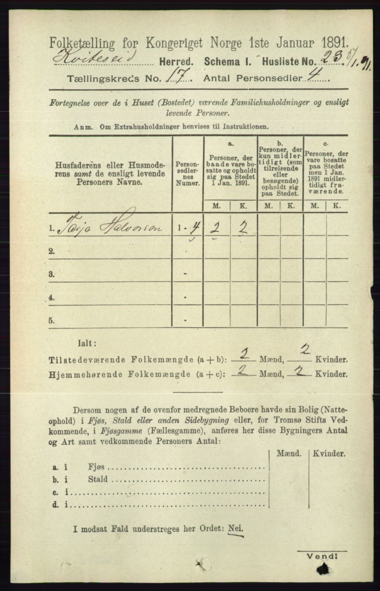 RA, 1891 census for 0829 Kviteseid, 1891, p. 3776