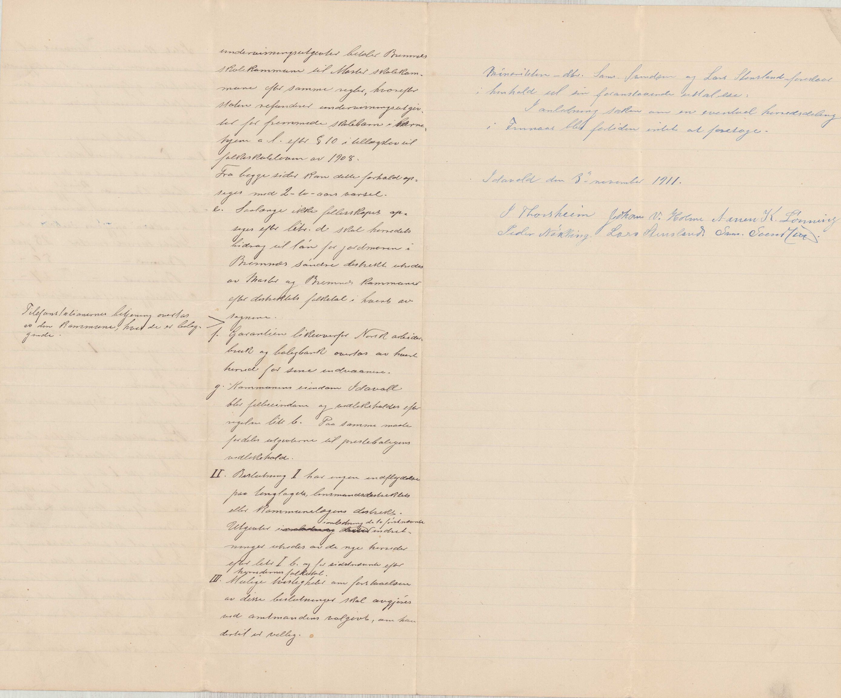 Finnaas kommune. Formannskapet, IKAH/1218a-021/D/Da/L0001/0009: Korrespondanse / saker / Komiteen for deling av Finnås herad. Ymse utgreiingar , 1911, p. 1