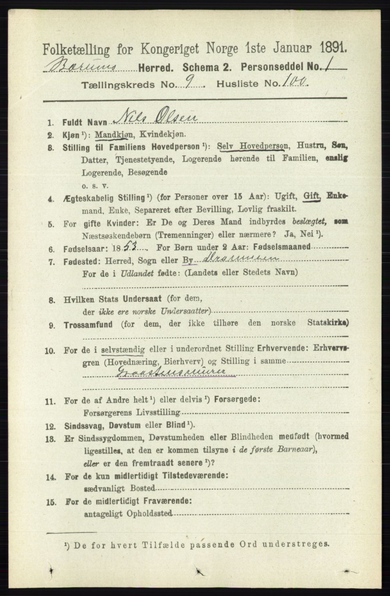 RA, 1891 census for 0219 Bærum, 1891, p. 6003