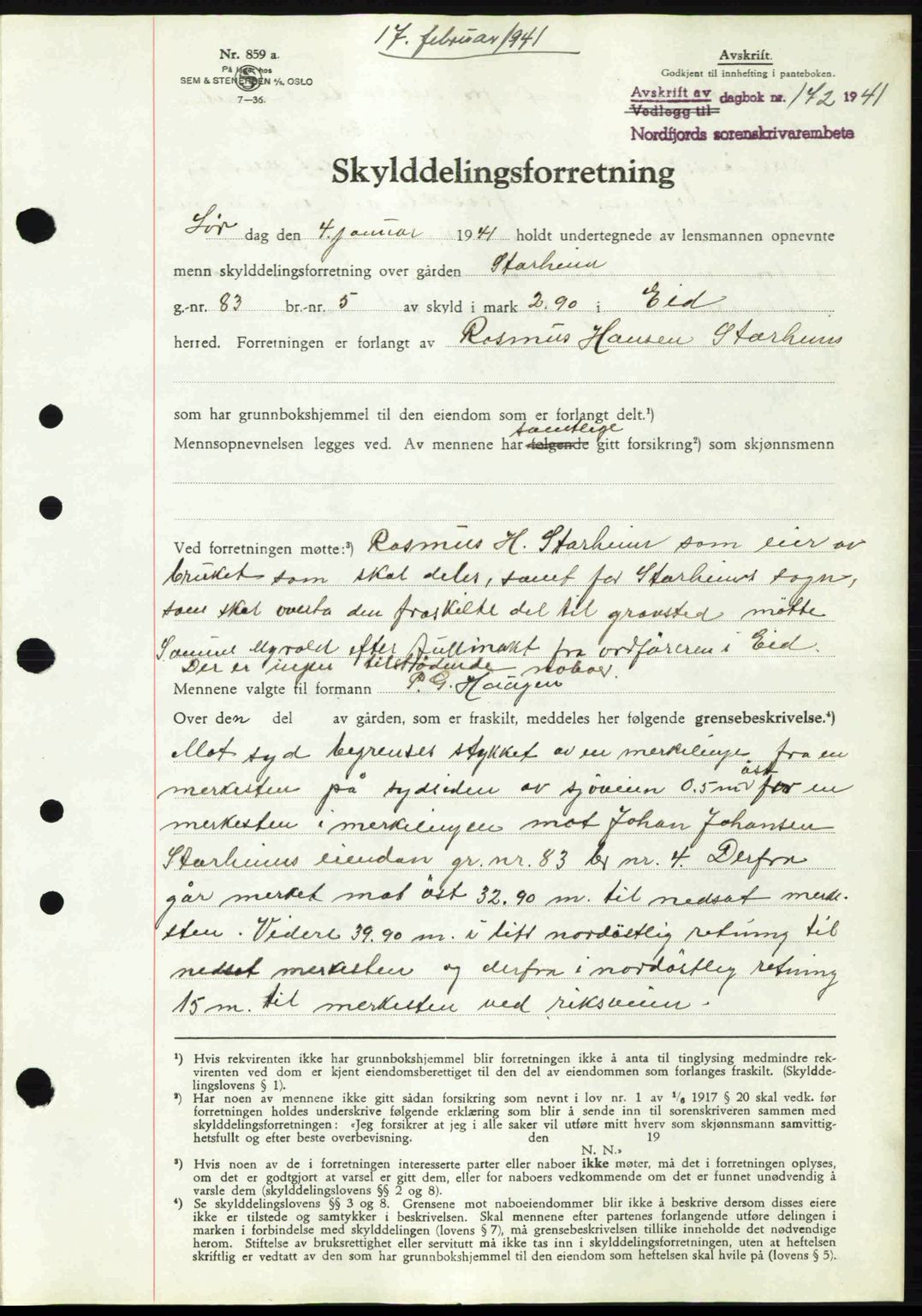 Nordfjord sorenskriveri, AV/SAB-A-2801/02/02b/02bj/L0006: Mortgage book no. A6, 1940-1941, Diary no: : 172/1941