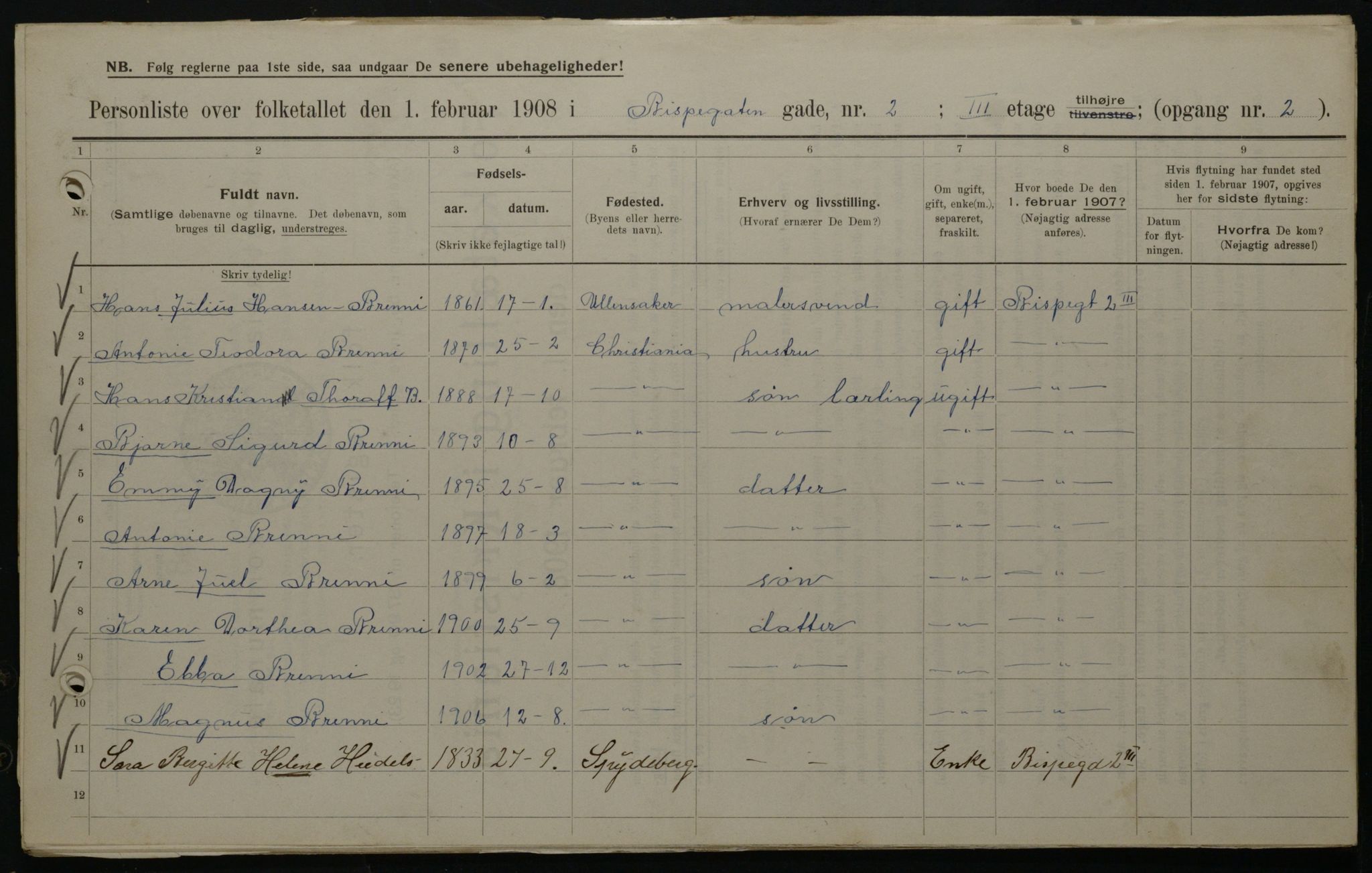 OBA, Municipal Census 1908 for Kristiania, 1908, p. 5261