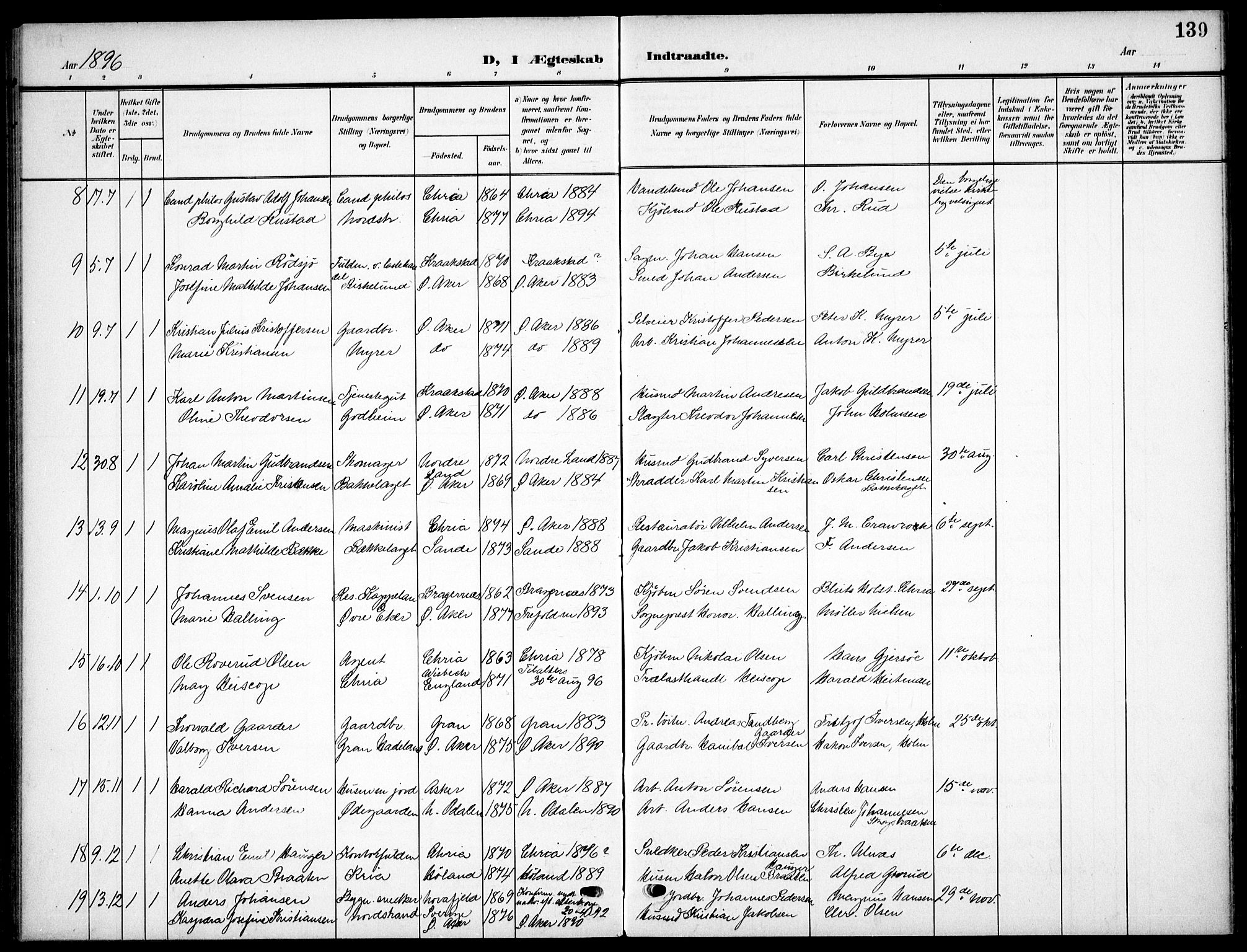 Nordstrand prestekontor Kirkebøker, AV/SAO-A-10362a/F/Fa/L0000: Parish register (official) no.  0, 1881-1900, p. 139