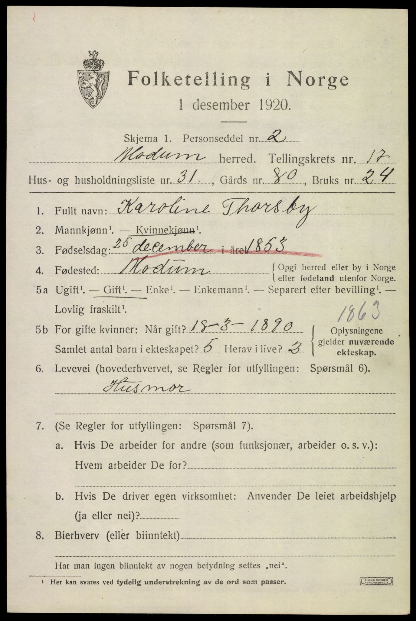 SAKO, 1920 census for Modum, 1920, p. 20597