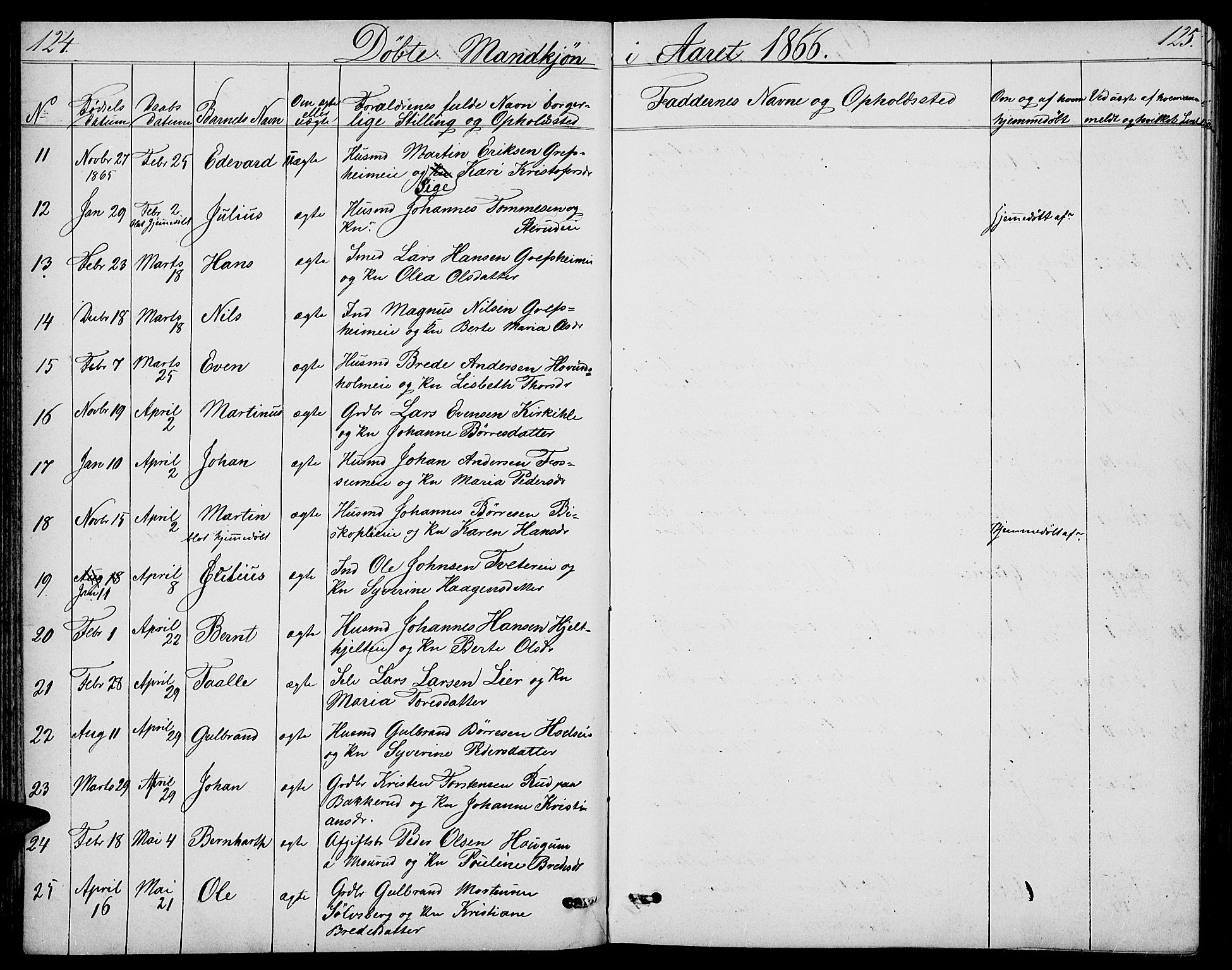 Nes prestekontor, Hedmark, AV/SAH-PREST-020/L/La/L0005: Parish register (copy) no. 5, 1852-1889, p. 124-125