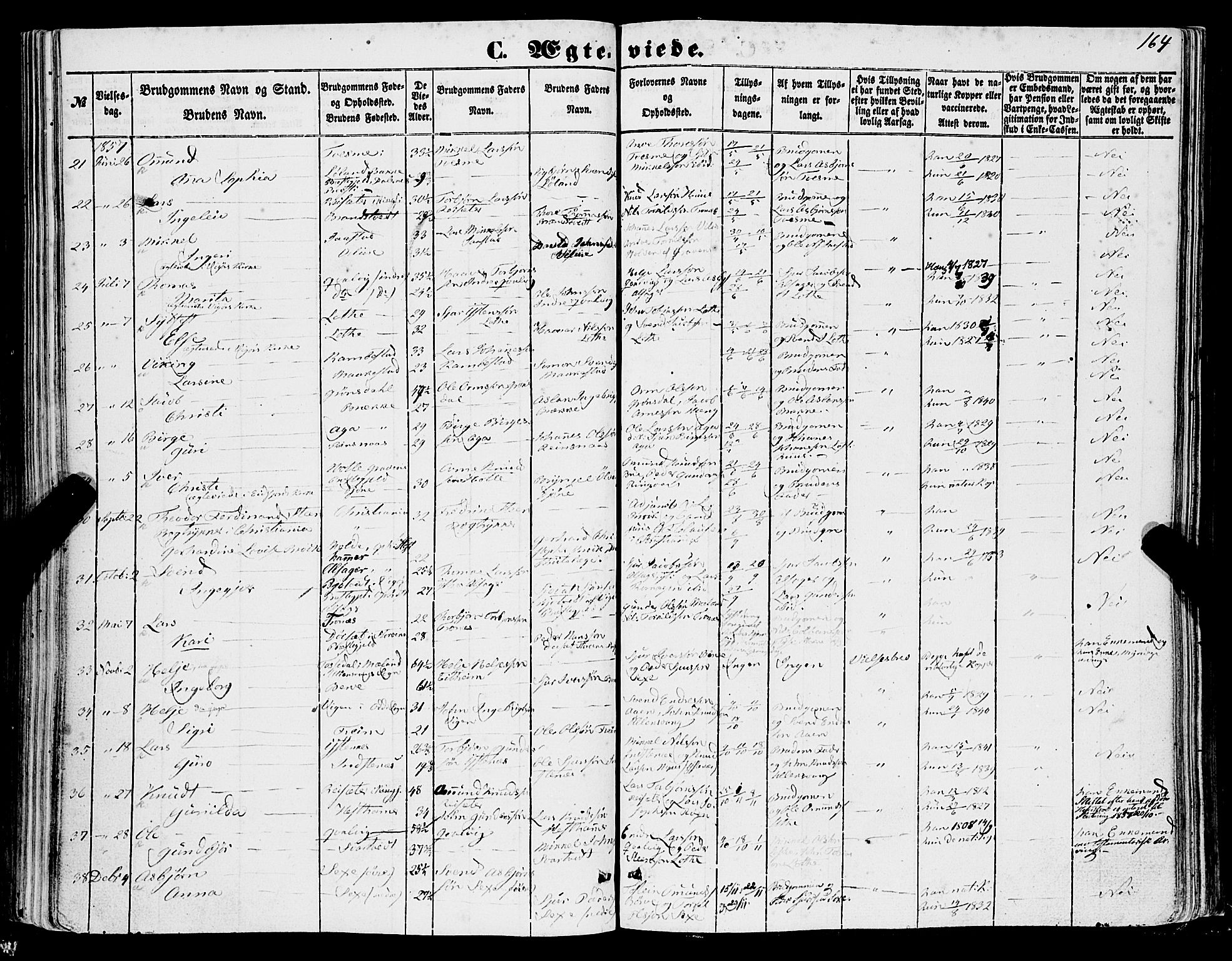 Ullensvang sokneprestembete, AV/SAB-A-78701/H/Haa: Parish register (official) no. A 11, 1854-1866, p. 164