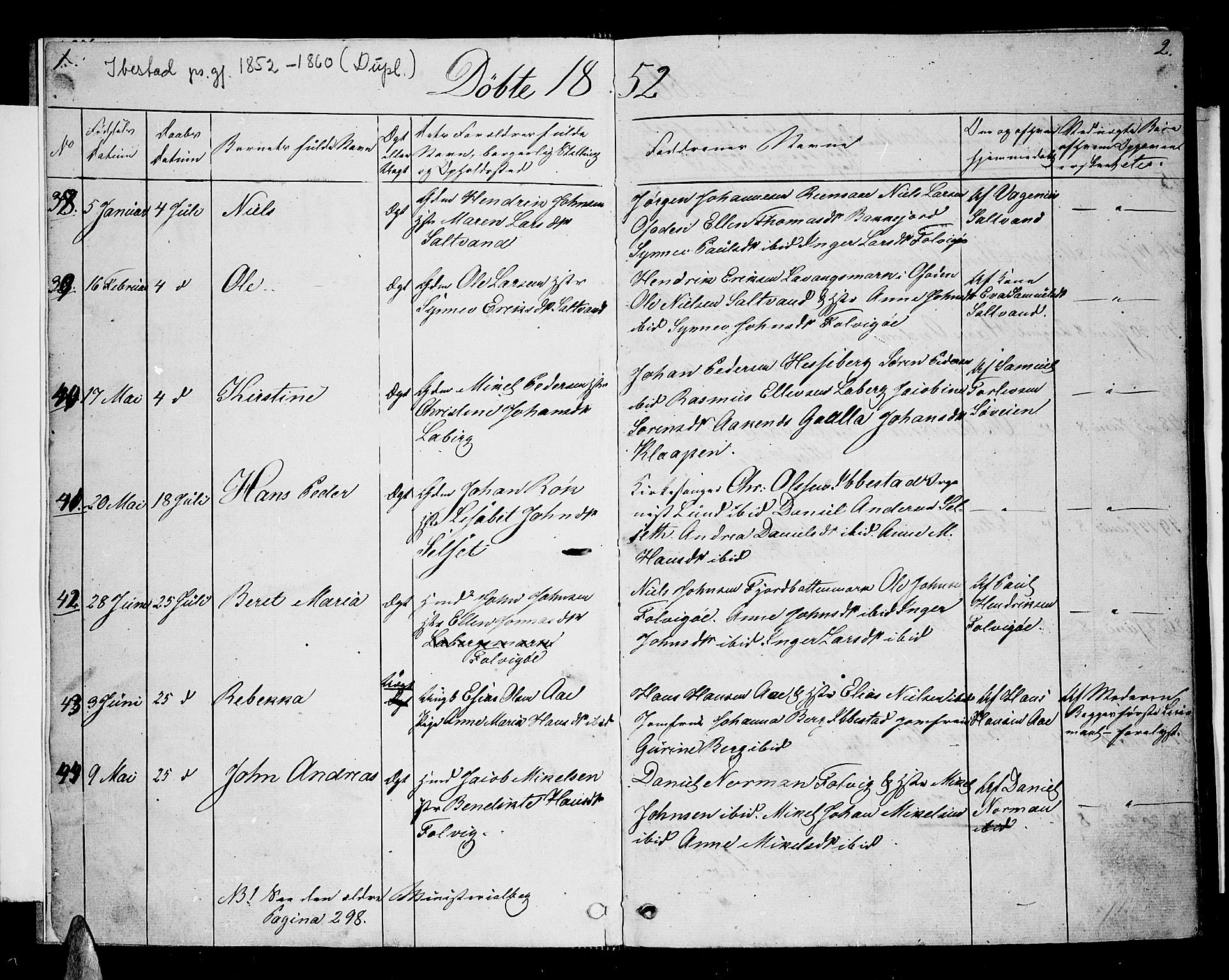 Ibestad sokneprestembete, SATØ/S-0077/H/Ha/Hab/L0004klokker: Parish register (copy) no. 4, 1852-1860, p. 1-2