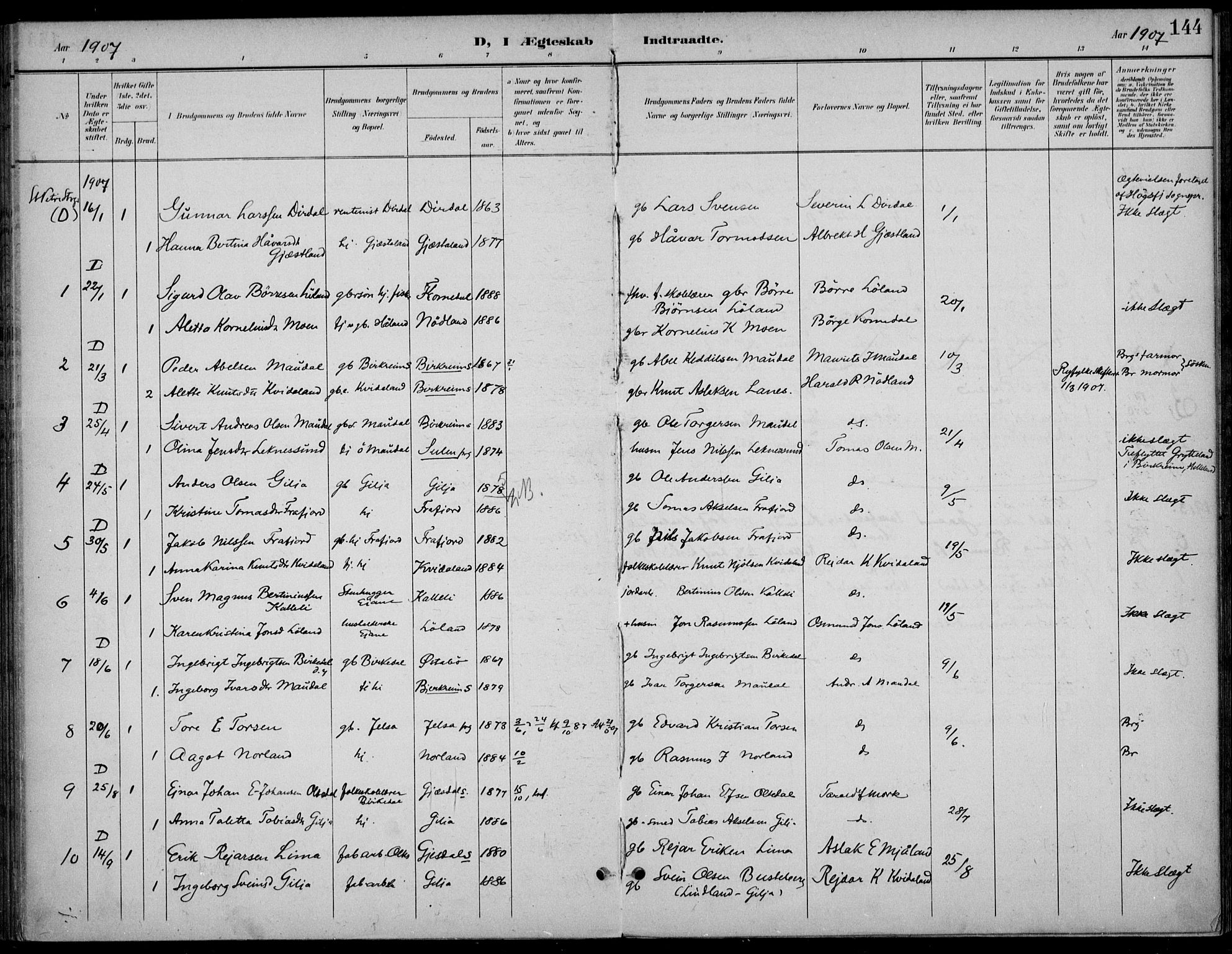 Høgsfjord sokneprestkontor, AV/SAST-A-101624/H/Ha/Haa/L0007: Parish register (official) no. A 7, 1898-1917, p. 144