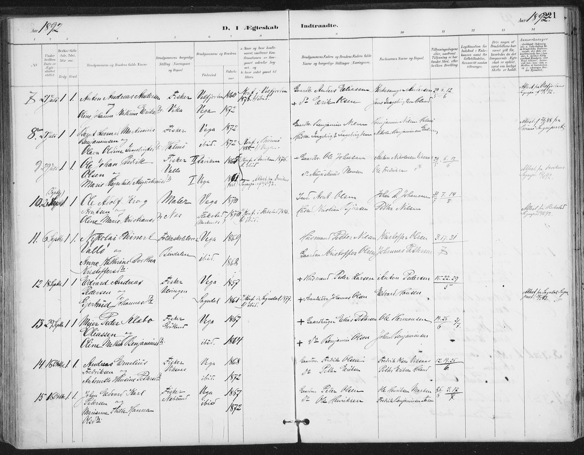 Ministerialprotokoller, klokkerbøker og fødselsregistre - Nordland, AV/SAT-A-1459/816/L0244: Parish register (official) no. 816A10, 1886-1903, p. 221