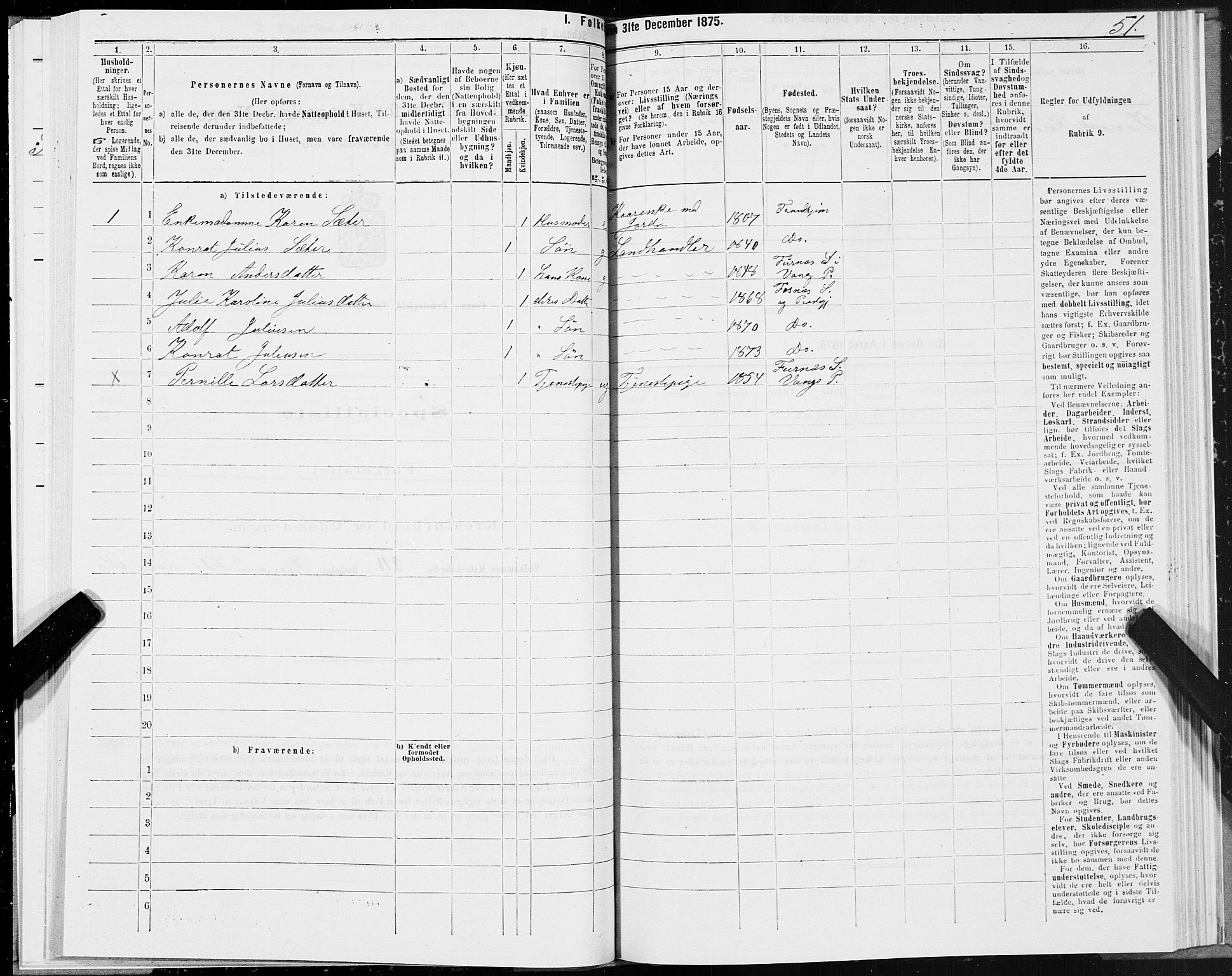 SAT, 1875 census for 1748P Fosnes, 1875, p. 2051