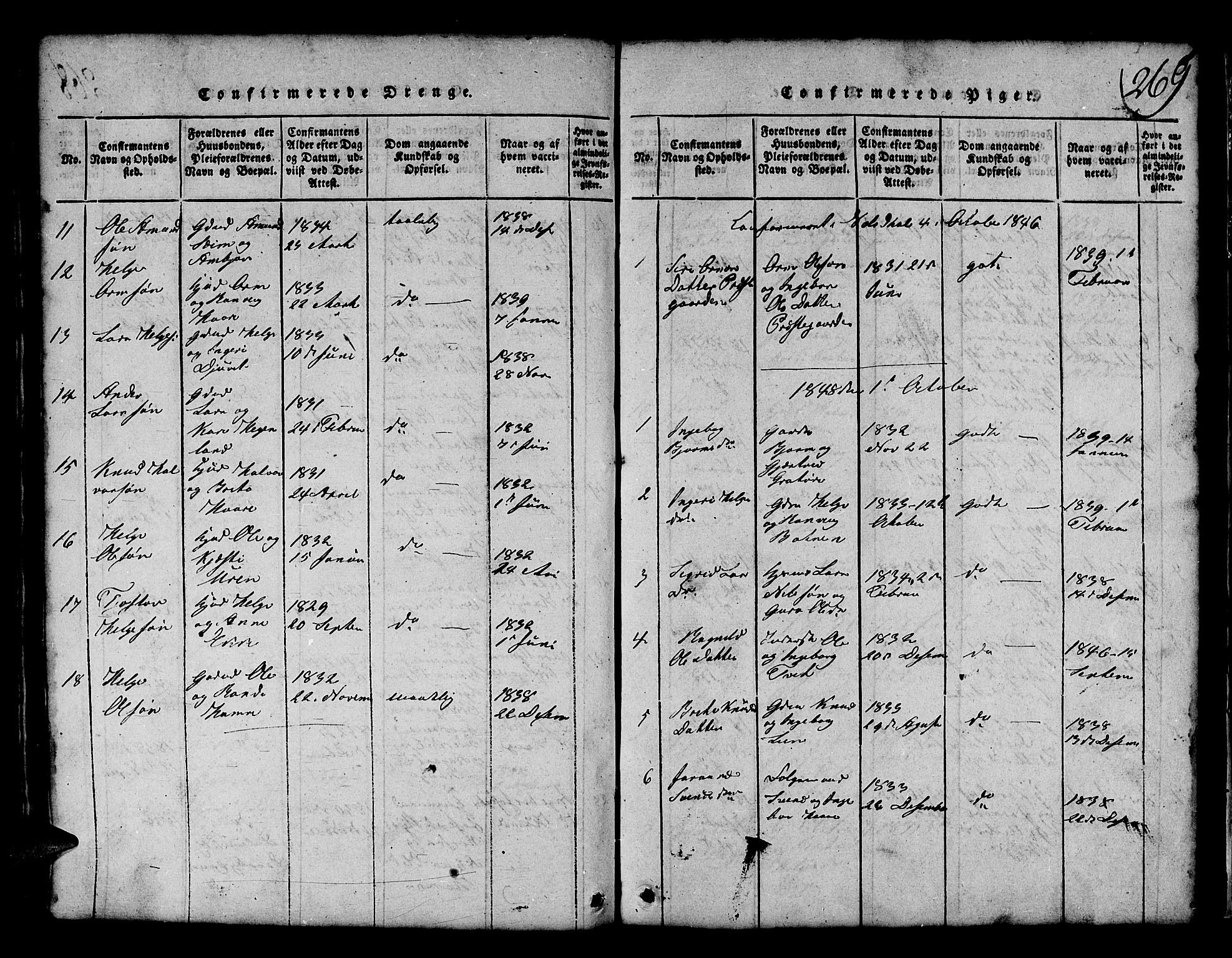 Røldal sokneprestembete, SAB/A-100247: Parish register (copy) no. A 1, 1817-1860, p. 269