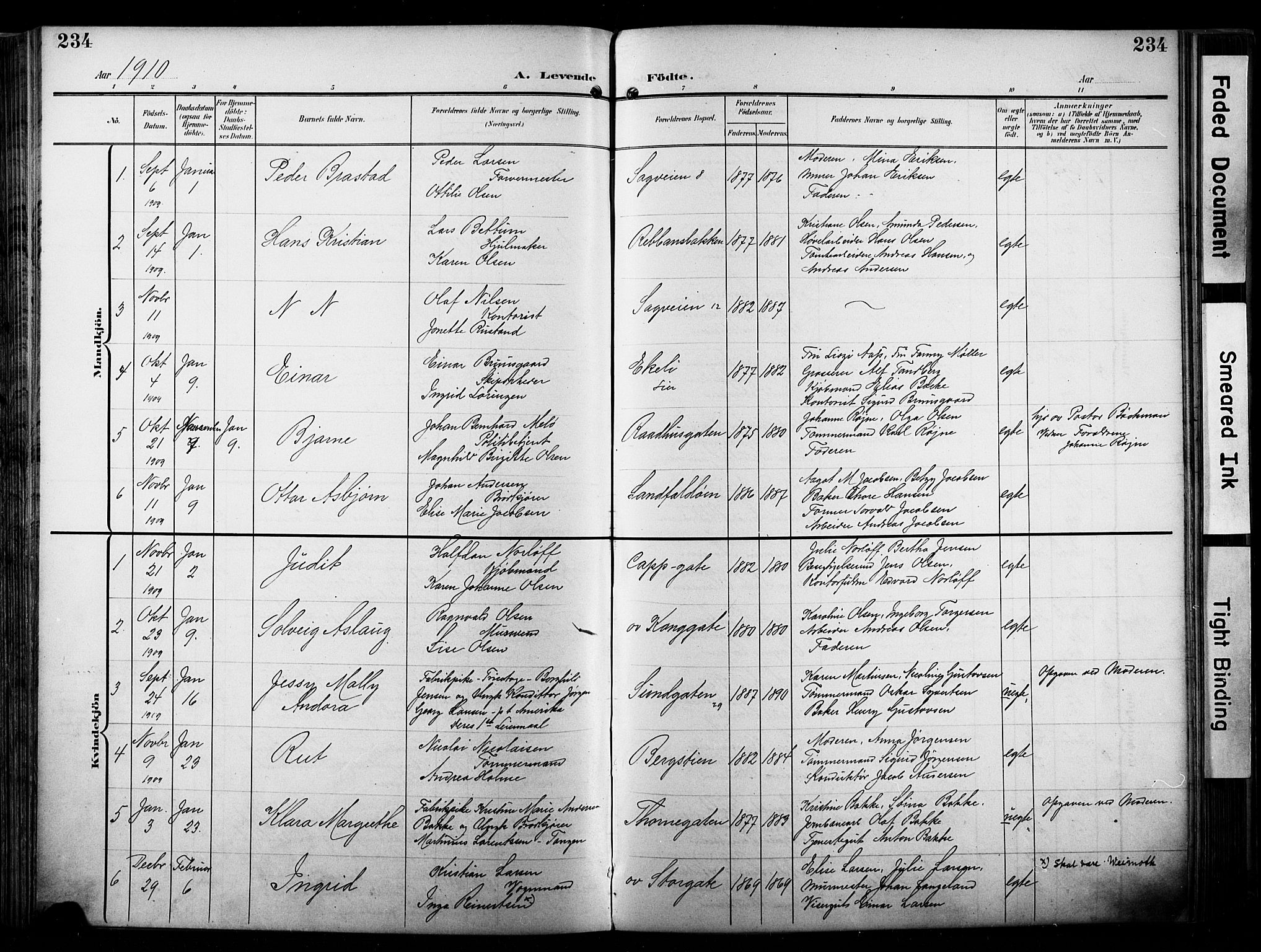 Bragernes kirkebøker, SAKO/A-6/F/Fb/L0009: Parish register (official) no. II 9, 1902-1911, p. 234
