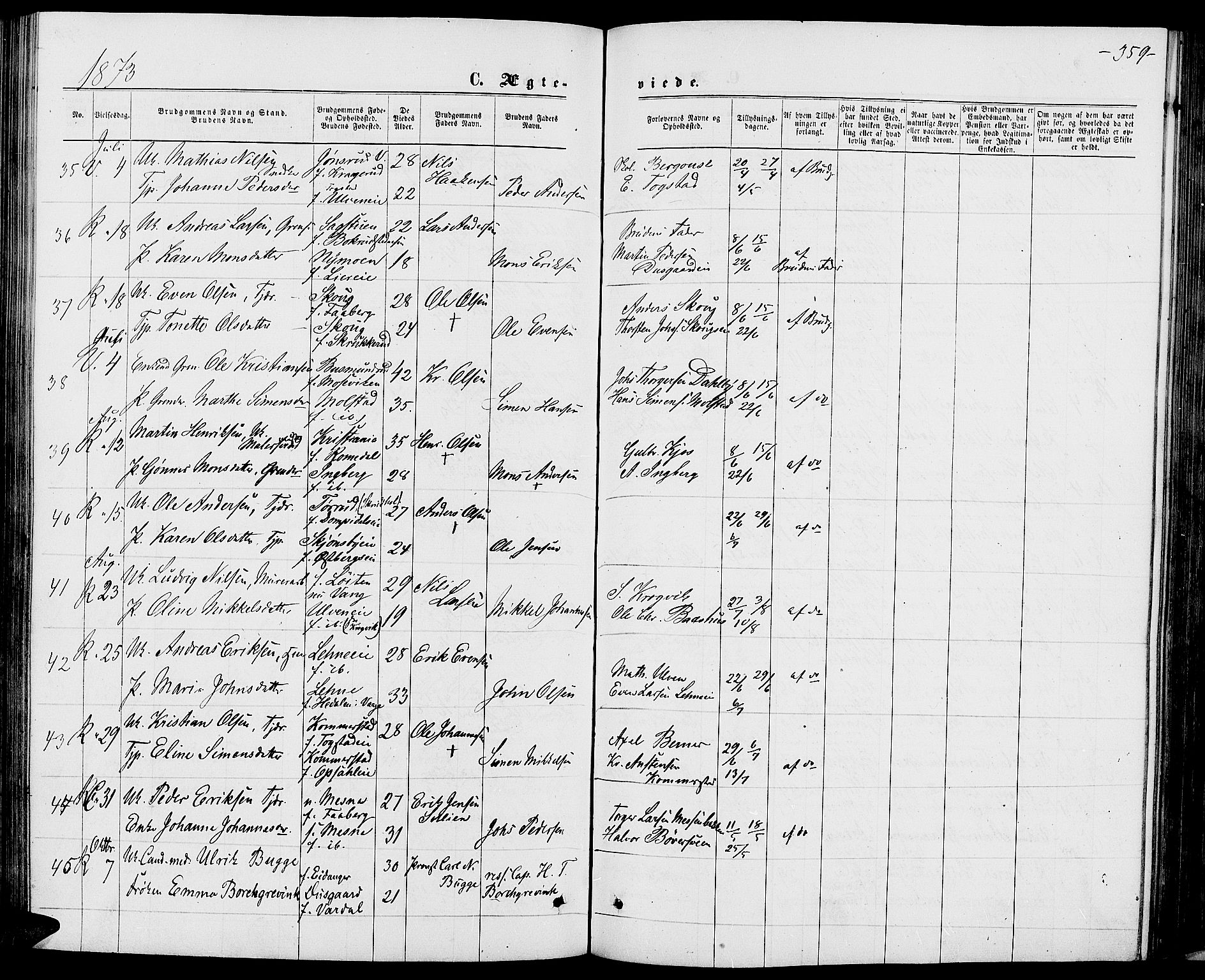 Ringsaker prestekontor, AV/SAH-PREST-014/L/La/L0008: Parish register (copy) no. 8, 1870-1878, p. 359