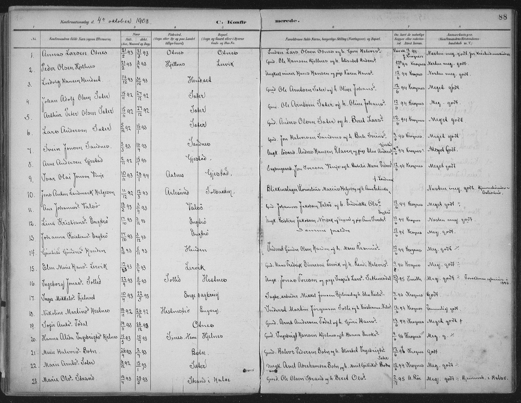 Ministerialprotokoller, klokkerbøker og fødselsregistre - Møre og Romsdal, AV/SAT-A-1454/580/L0925: Parish register (official) no. 580A02, 1888-1913, p. 88