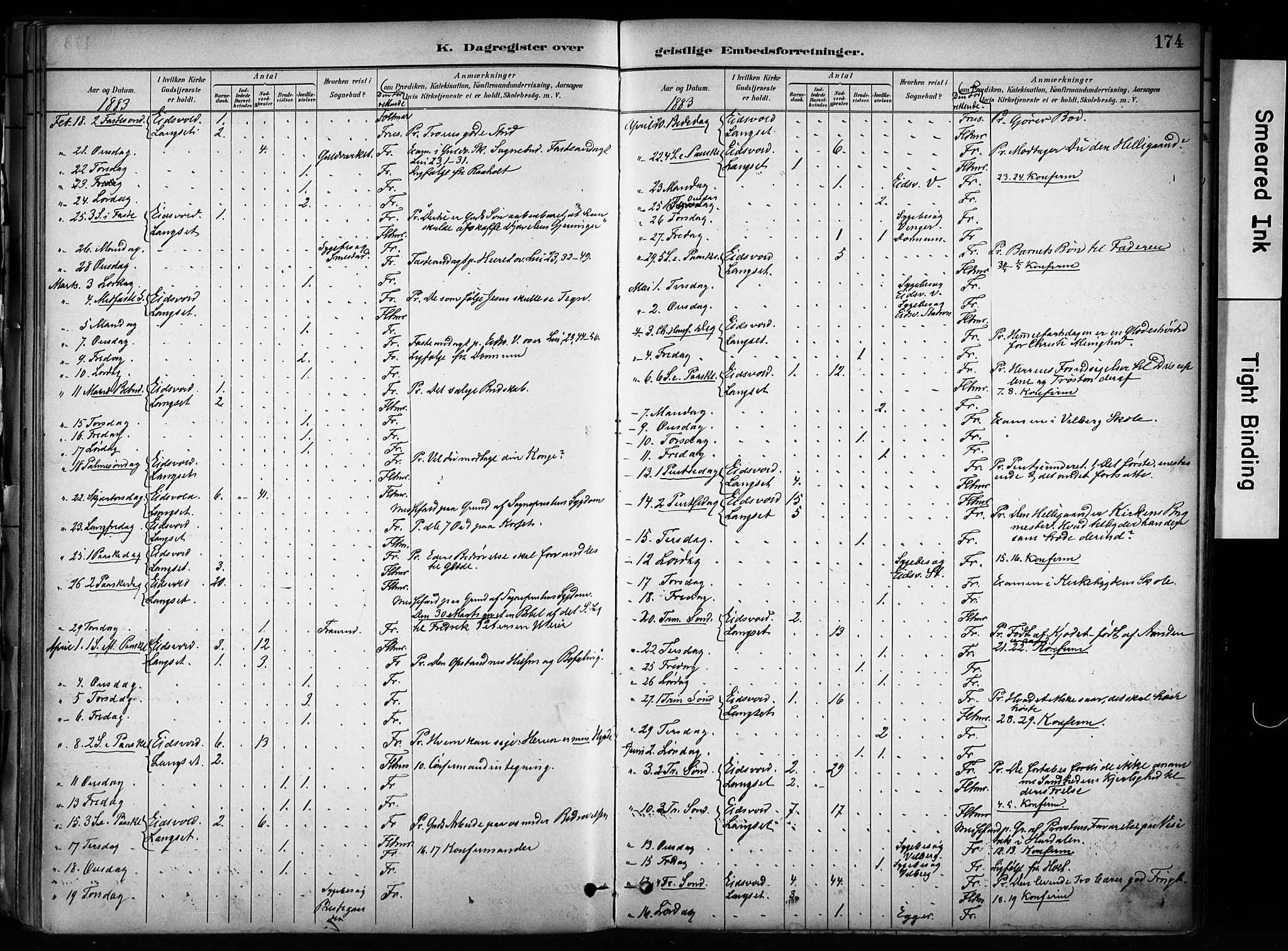 Eidsvoll prestekontor Kirkebøker, AV/SAO-A-10888/F/Fa/L0003: Parish register (official) no. I 3, 1882-1895, p. 174