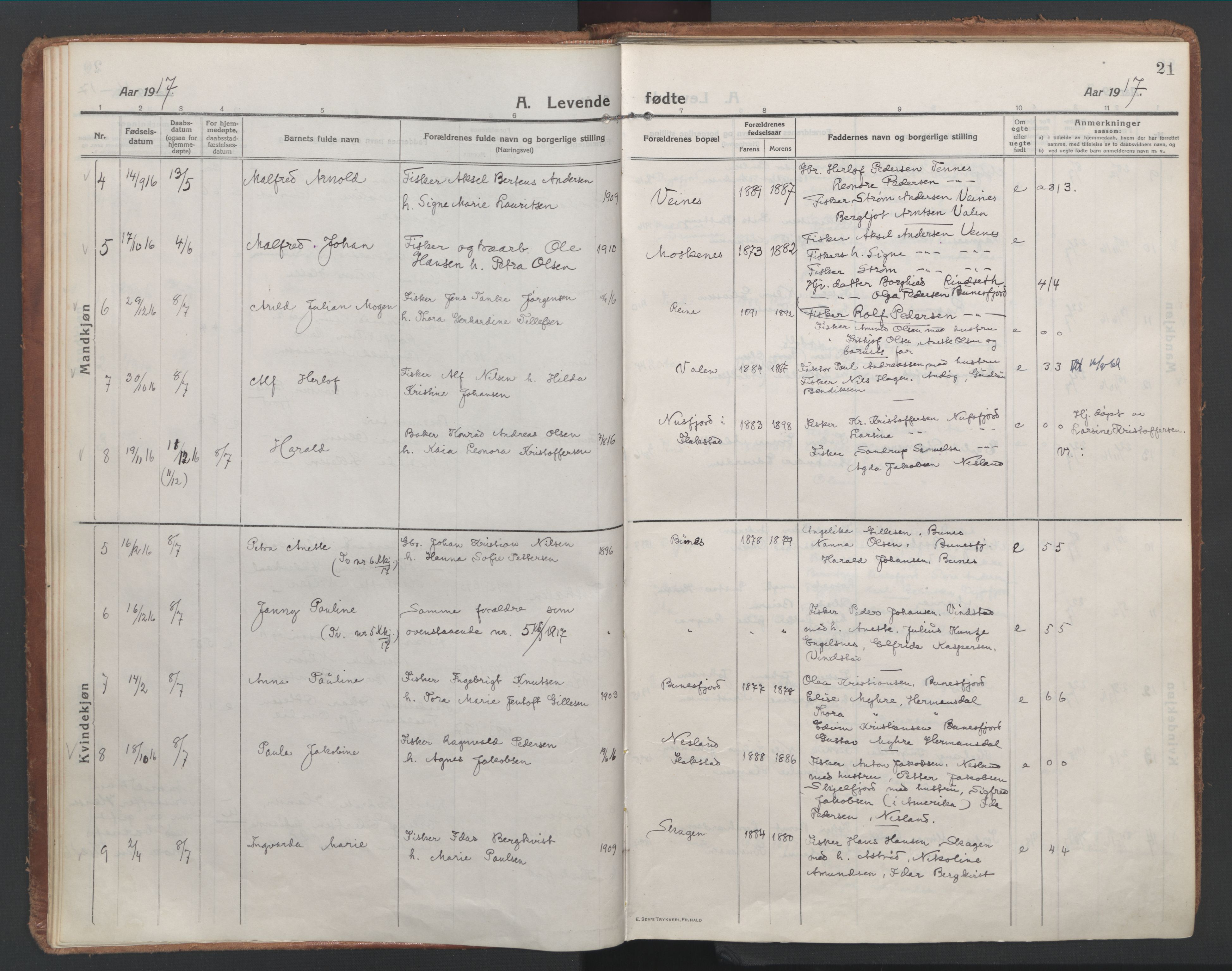 Ministerialprotokoller, klokkerbøker og fødselsregistre - Nordland, SAT/A-1459/886/L1222: Parish register (official) no. 886A04, 1914-1926, p. 21