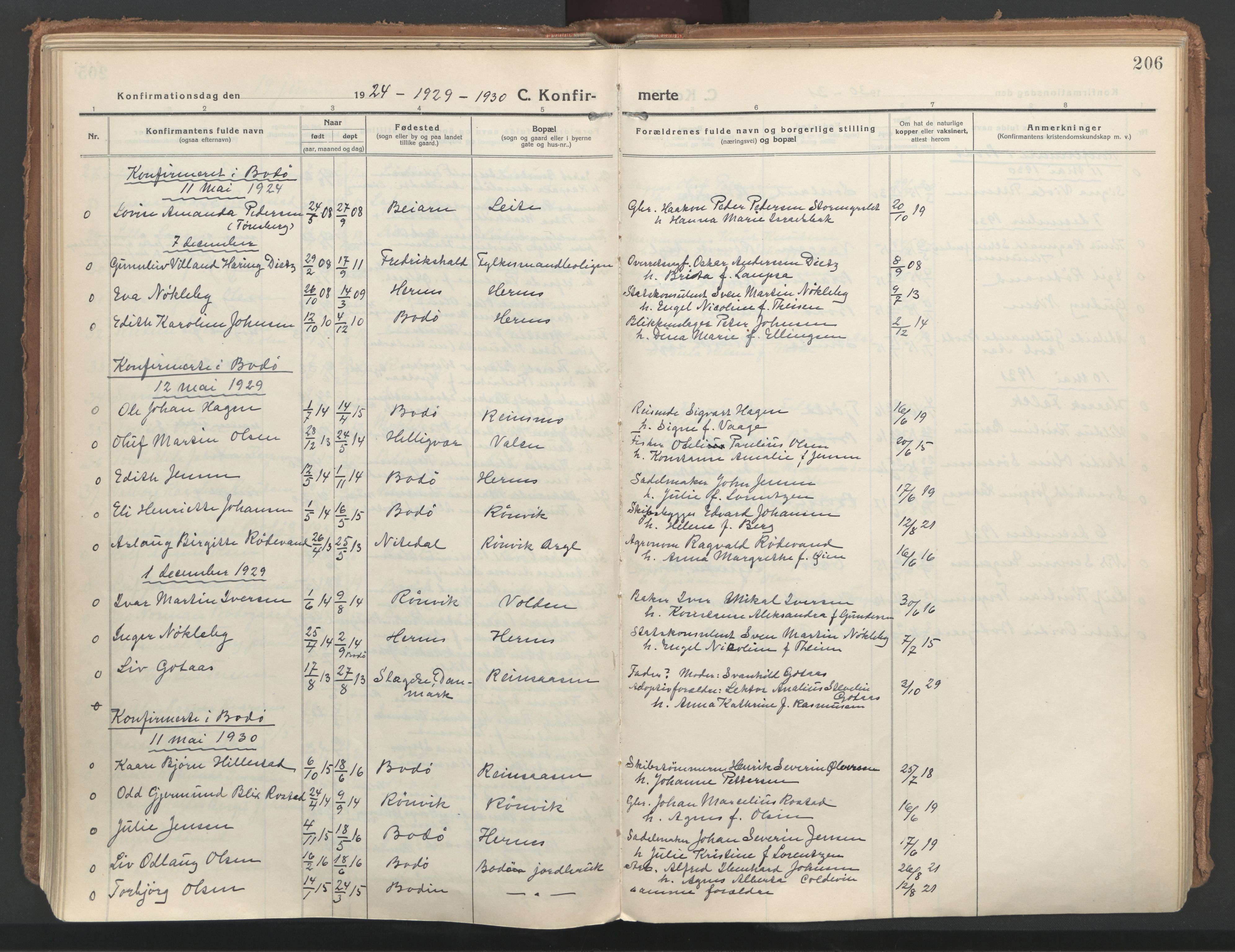 Ministerialprotokoller, klokkerbøker og fødselsregistre - Nordland, SAT/A-1459/802/L0060: Parish register (official) no. 802A07, 1916-1933, p. 206