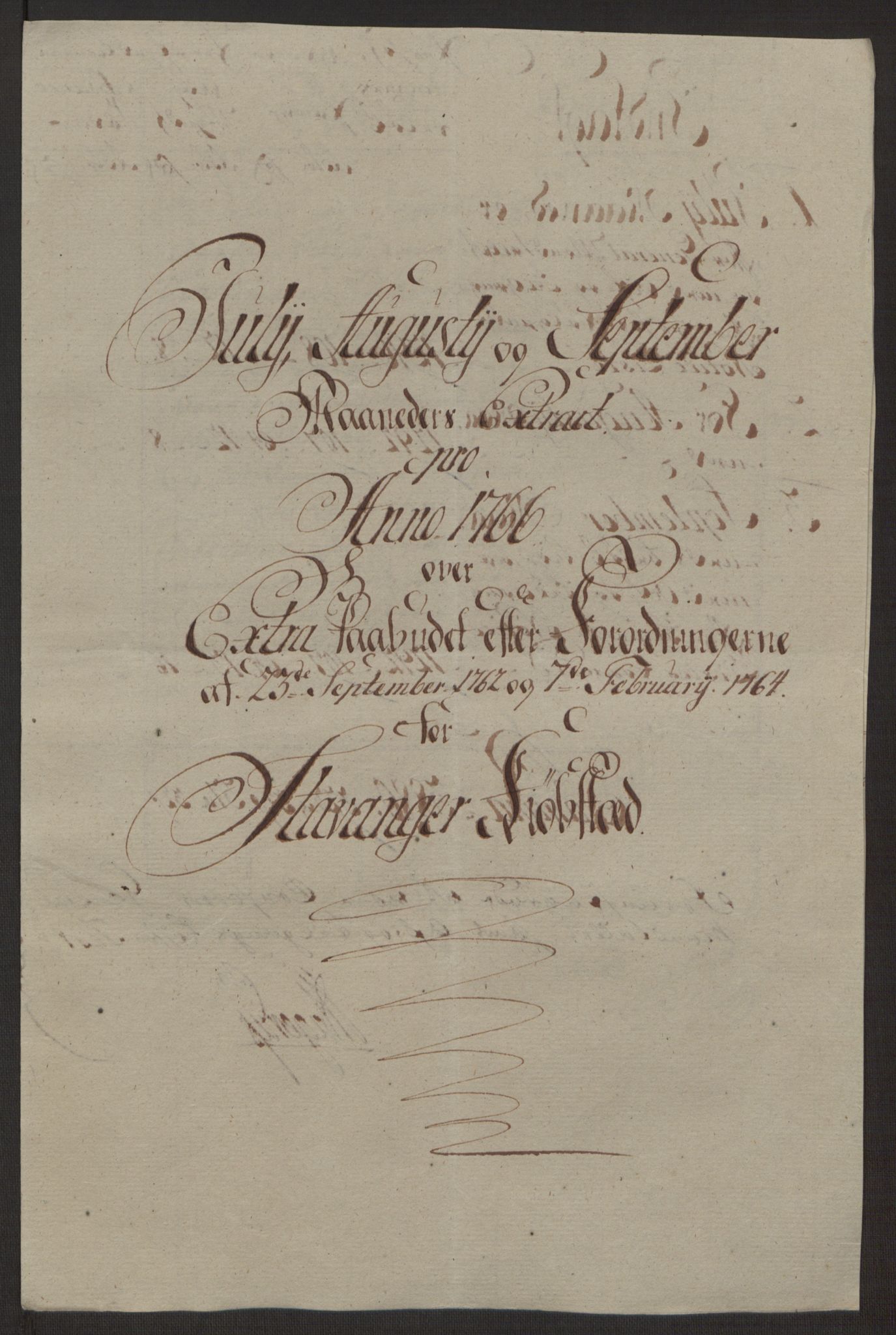 Rentekammeret inntil 1814, Reviderte regnskaper, Byregnskaper, AV/RA-EA-4066/R/Ro/L0305/0001: [O6] Kontribusjonsregnskap / Ekstraskatt, 1762-1768, p. 187