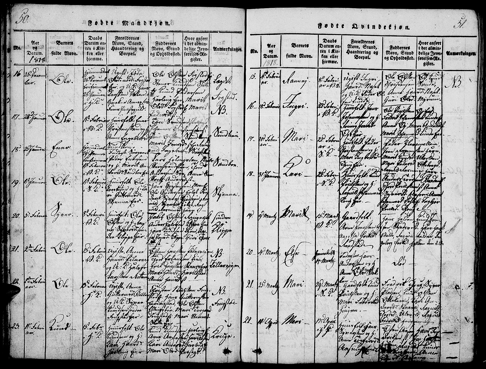 Vågå prestekontor, SAH/PREST-076/H/Ha/Haa/L0003: Parish register (official) no. 3, 1815-1827, p. 50-51