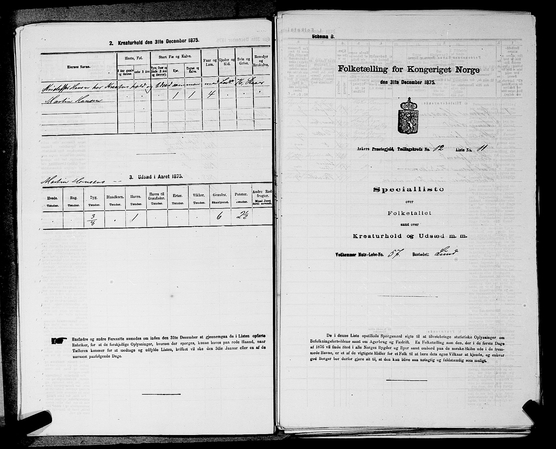 RA, 1875 census for 0220P Asker, 1875, p. 2050