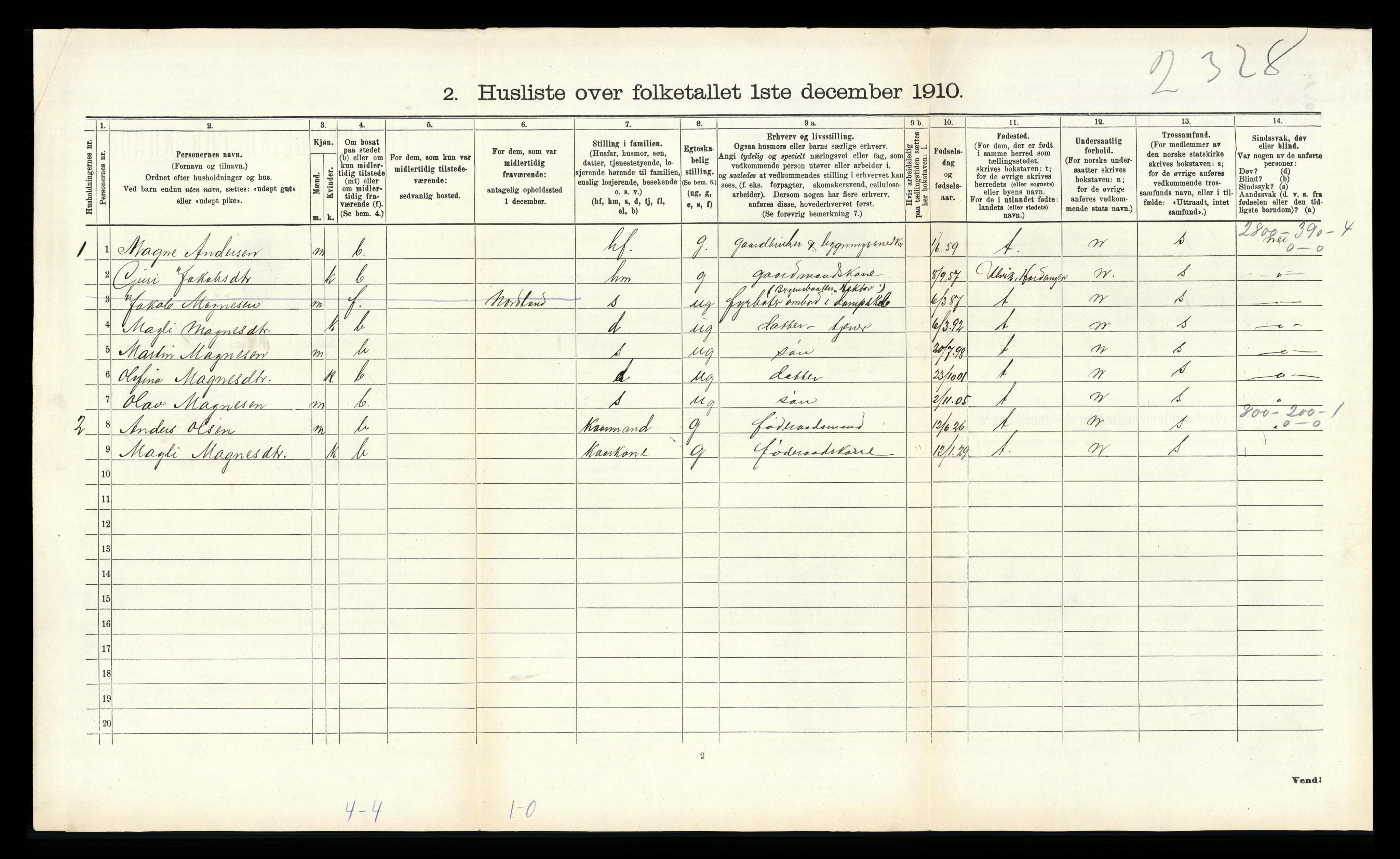 RA, 1910 census for Hosanger, 1910, p. 279