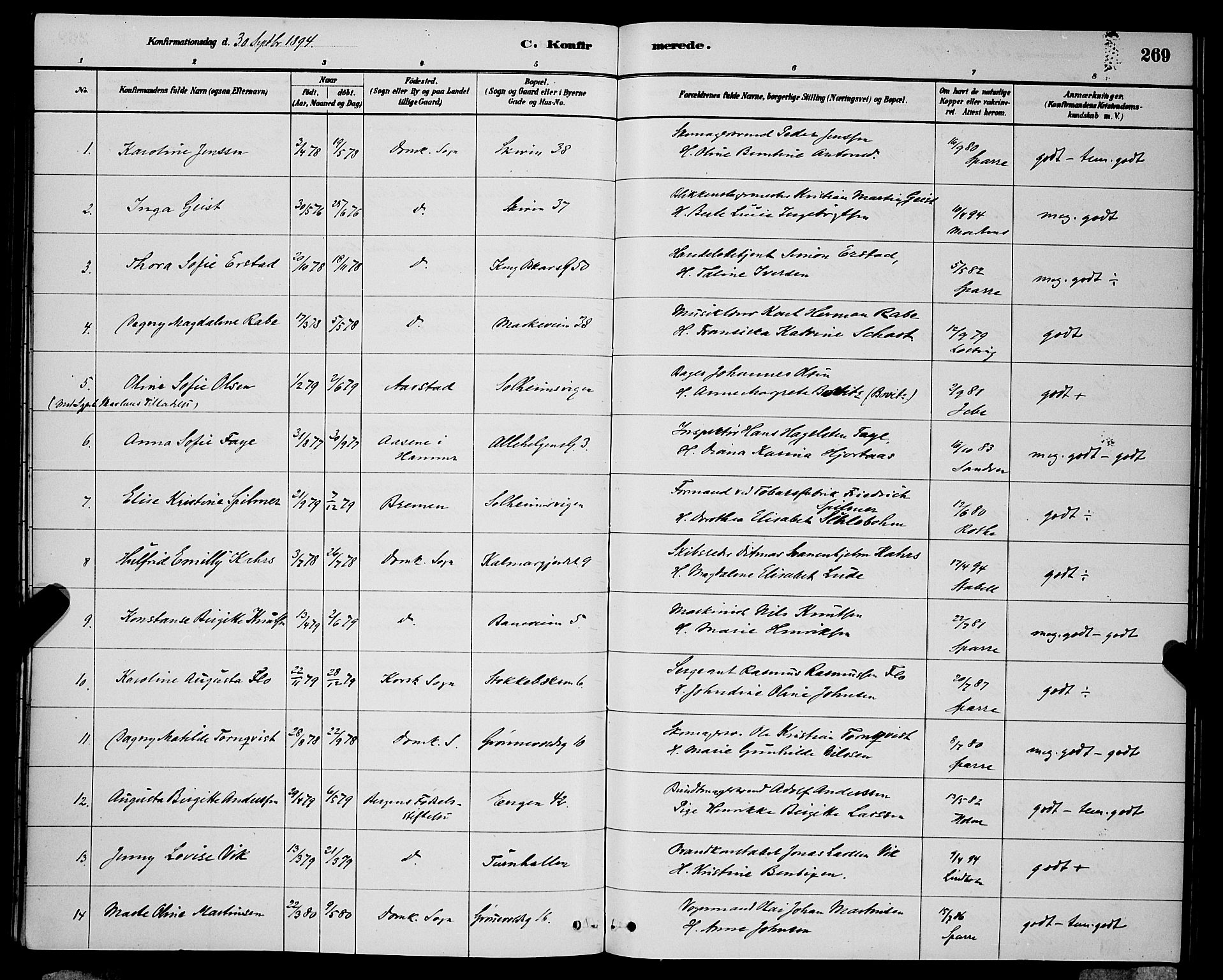 Domkirken sokneprestembete, AV/SAB-A-74801/H/Hab/L0024: Parish register (copy) no. C 4, 1880-1899, p. 269