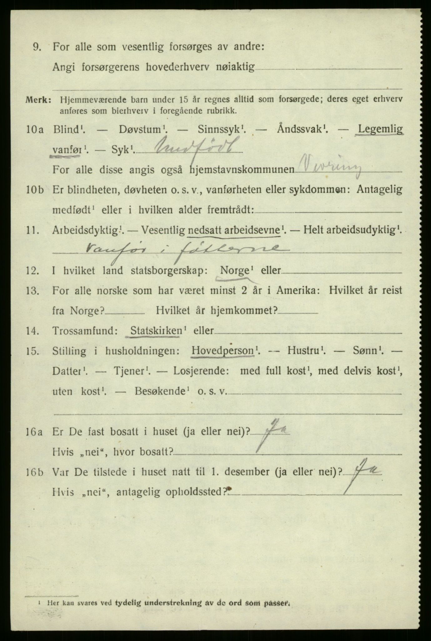 SAB, 1920 census for Vevring, 1920, p. 449