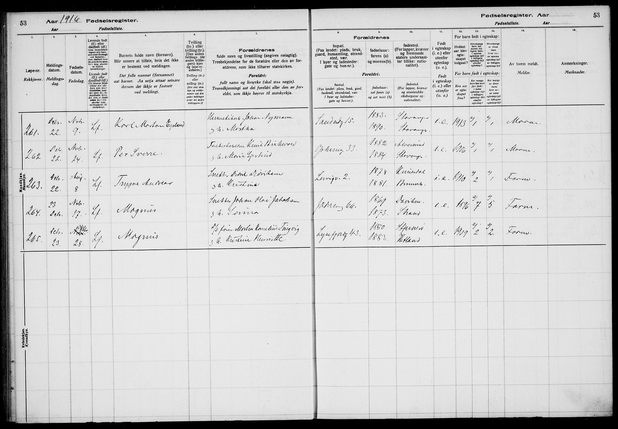 St. Johannes sokneprestkontor, AV/SAST-A-101814/002/A/L0001: Birth register no. 1, 1916-1919, p. 53