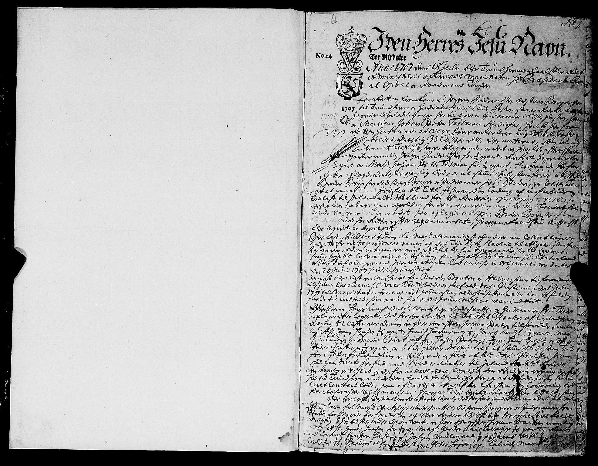 Trondheim magistrat, SAT/A-4372/A/Aa/L0009: Rådstueprotokoller, 1707-1710, p. 1