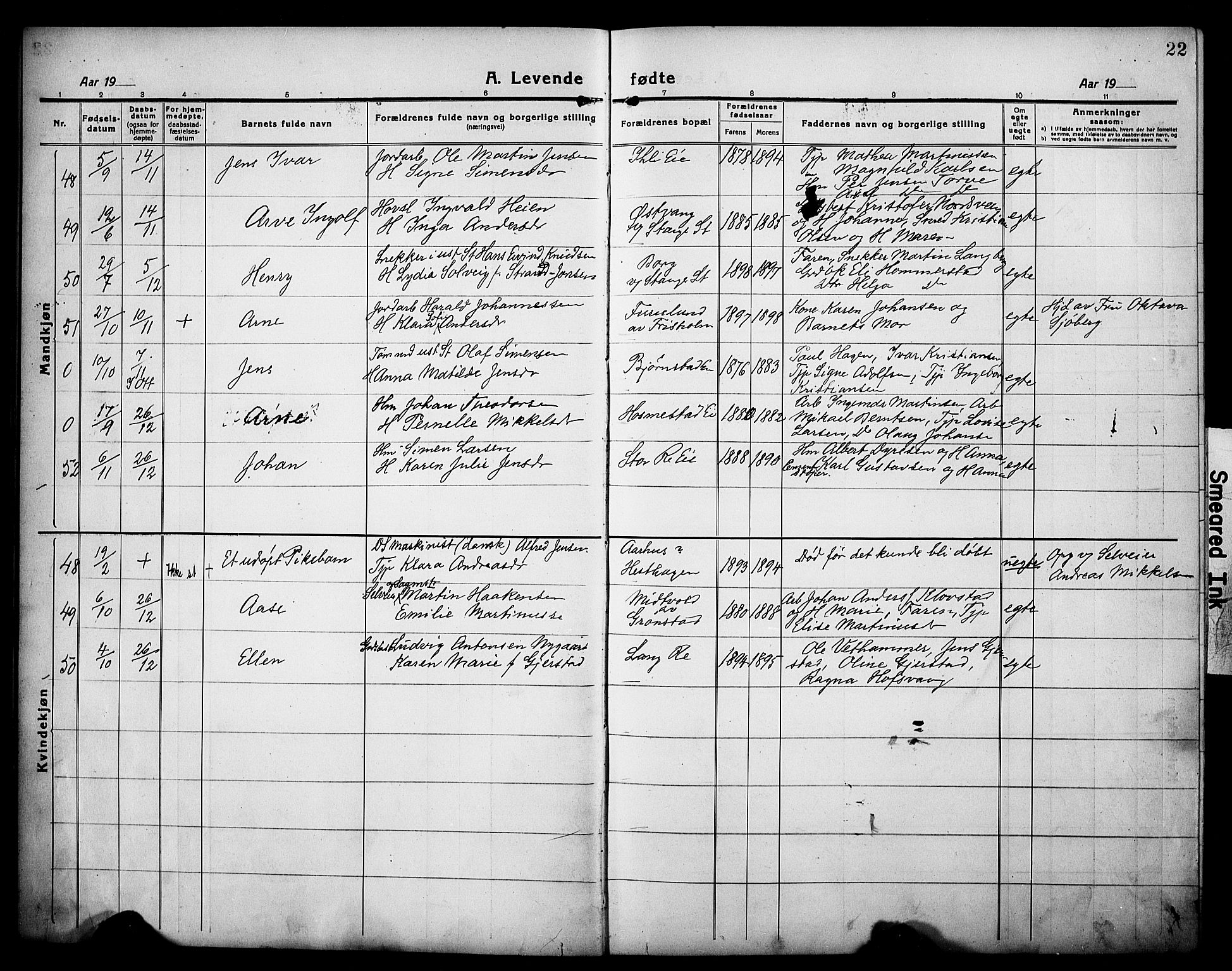 Stange prestekontor, AV/SAH-PREST-002/L/L0016: Parish register (copy) no. 16, 1918-1928, p. 22