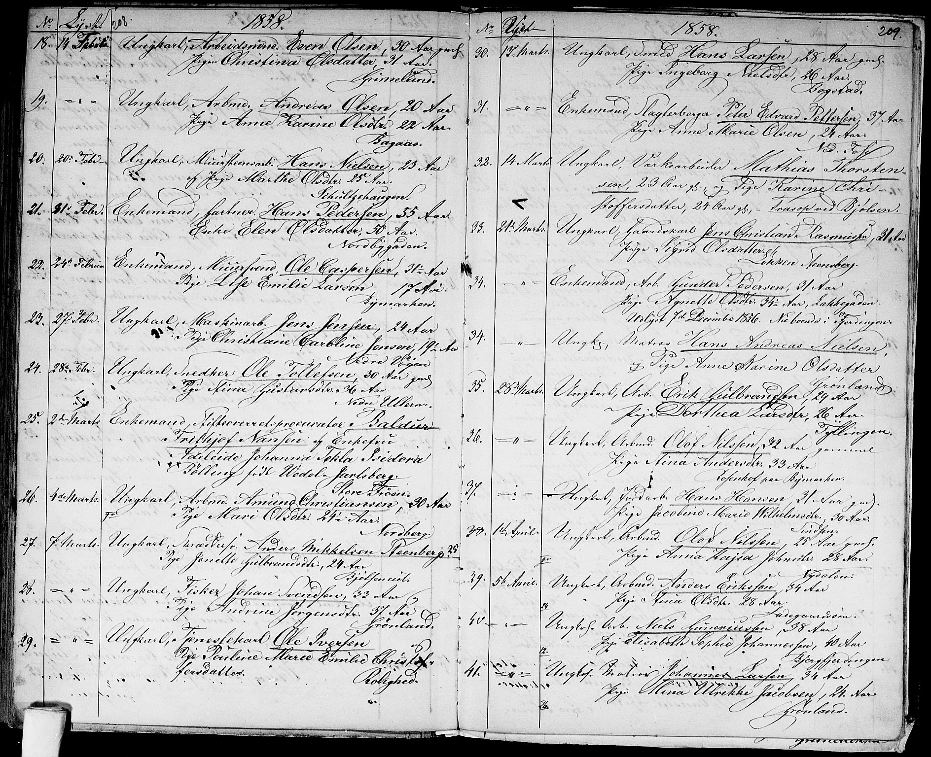 Aker prestekontor kirkebøker, SAO/A-10861/G/L0011: Parish register (copy) no. 11, 1846-1859, p. 208-209