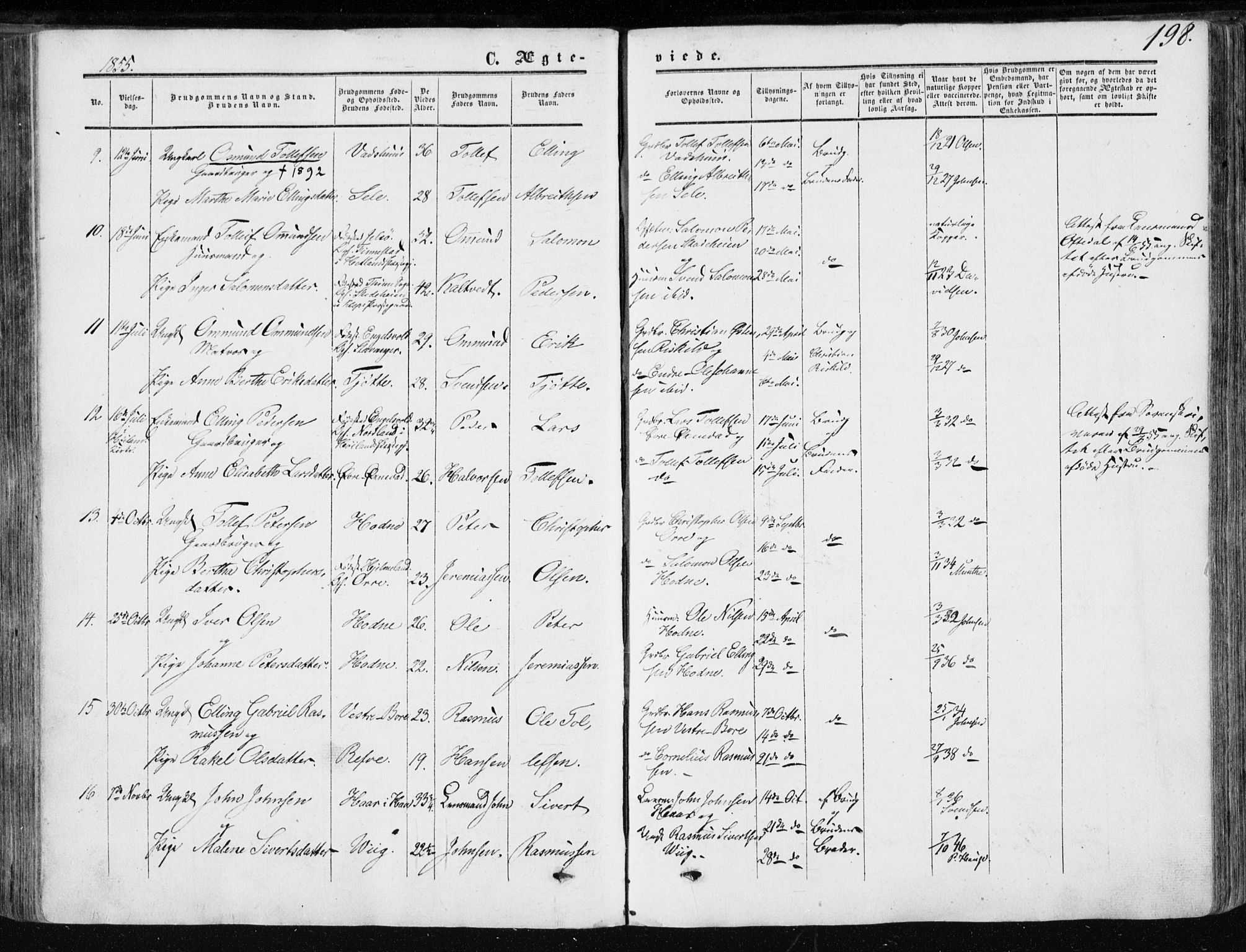 Klepp sokneprestkontor, AV/SAST-A-101803/001/3/30BA/L0005: Parish register (official) no. A 5, 1853-1870, p. 198