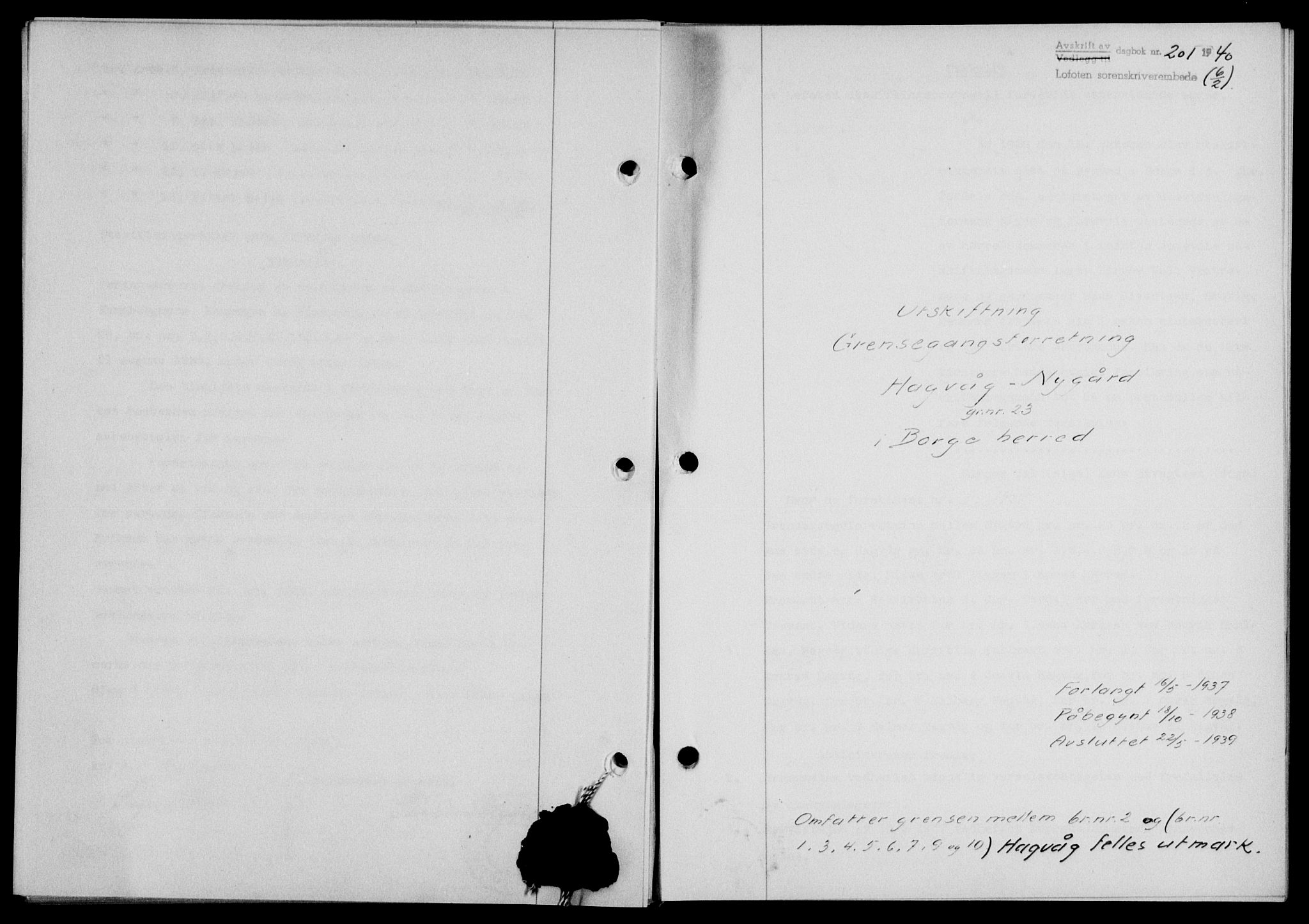 Lofoten sorenskriveri, SAT/A-0017/1/2/2C/L0007a: Mortgage book no. 7a, 1939-1940, Diary no: : 201/1940