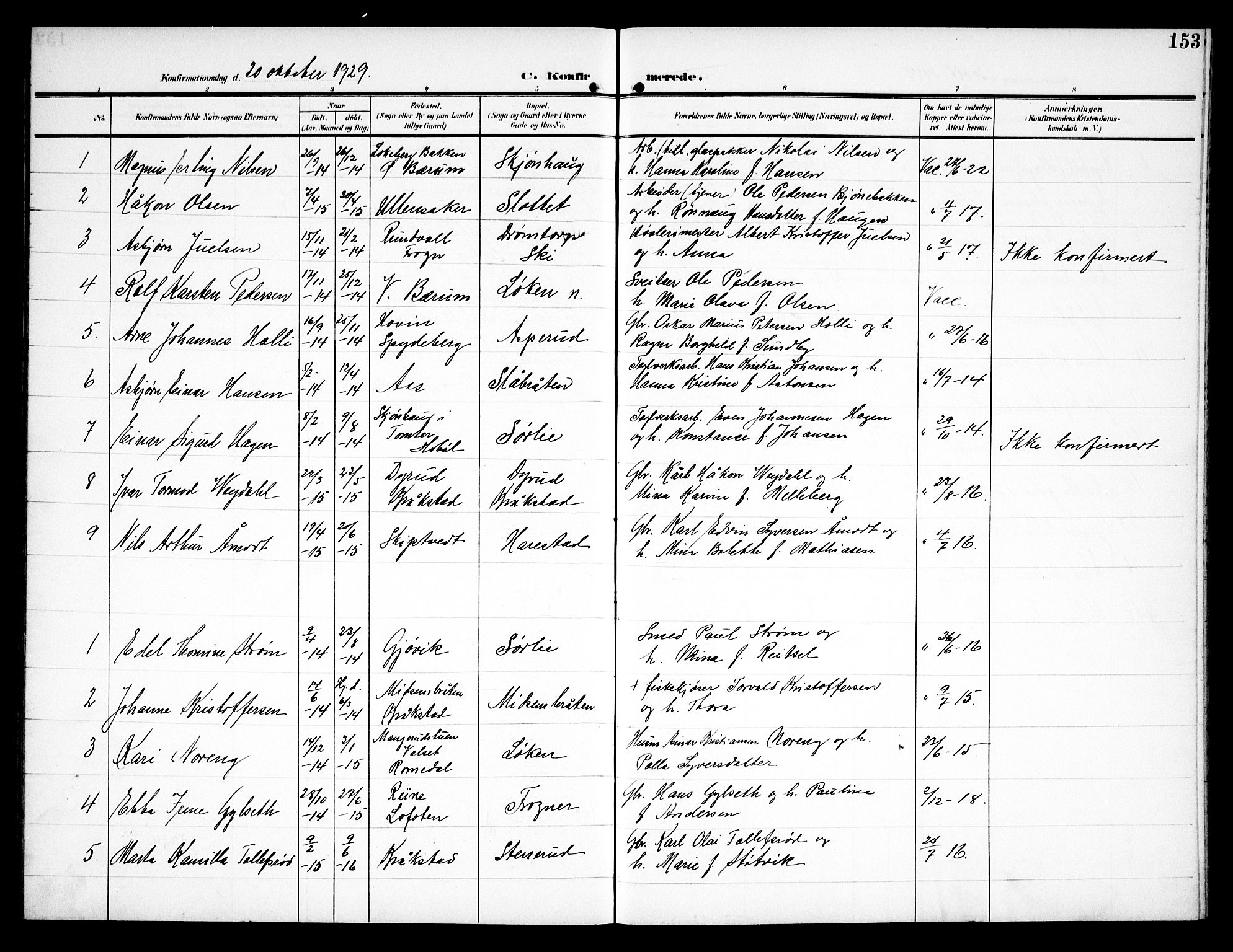 Kråkstad prestekontor Kirkebøker, AV/SAO-A-10125a/G/Ga/L0002: Parish register (copy) no. I 2, 1905-1934, p. 153