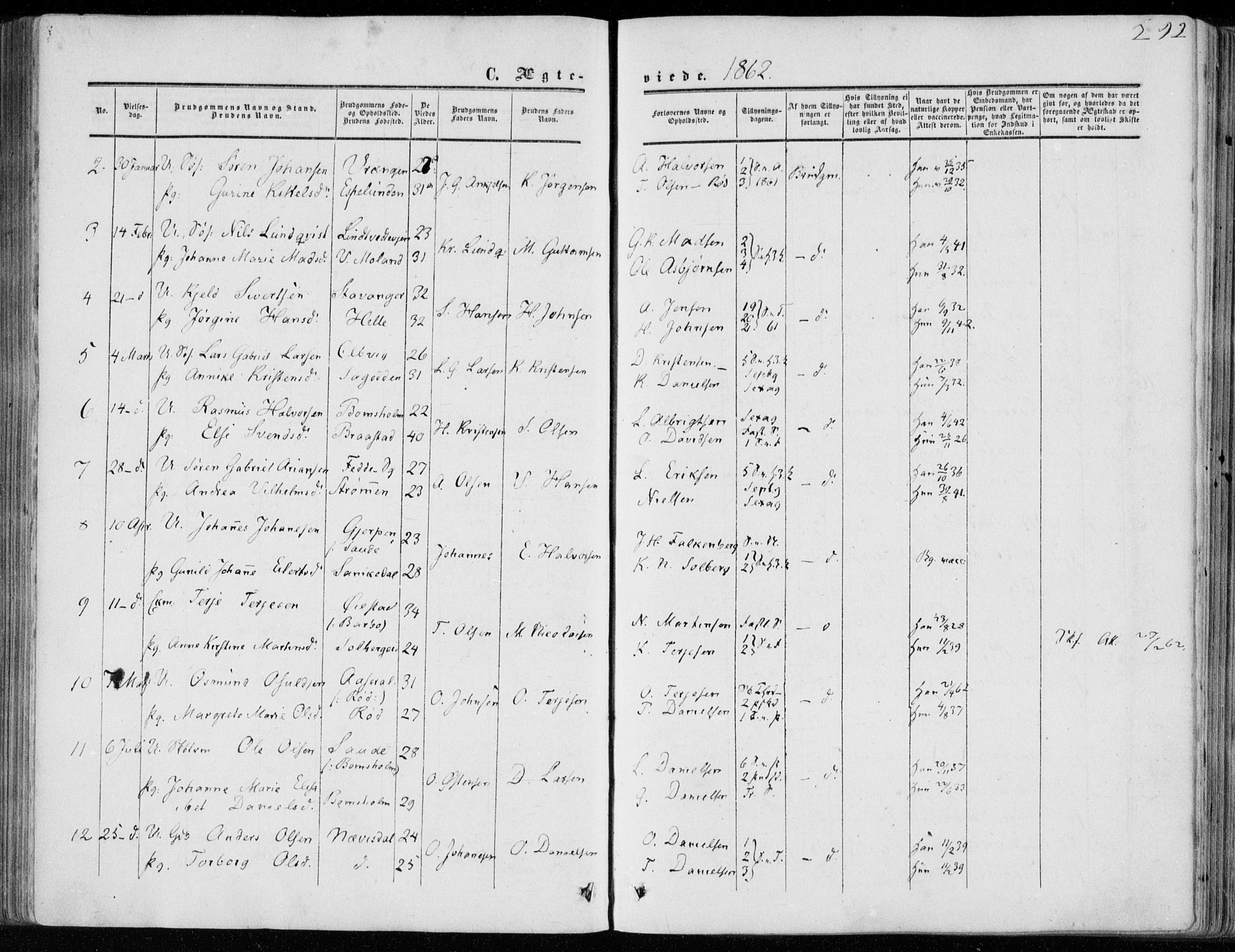 Øyestad sokneprestkontor, AV/SAK-1111-0049/F/Fa/L0015: Parish register (official) no. A 15, 1857-1873, p. 292