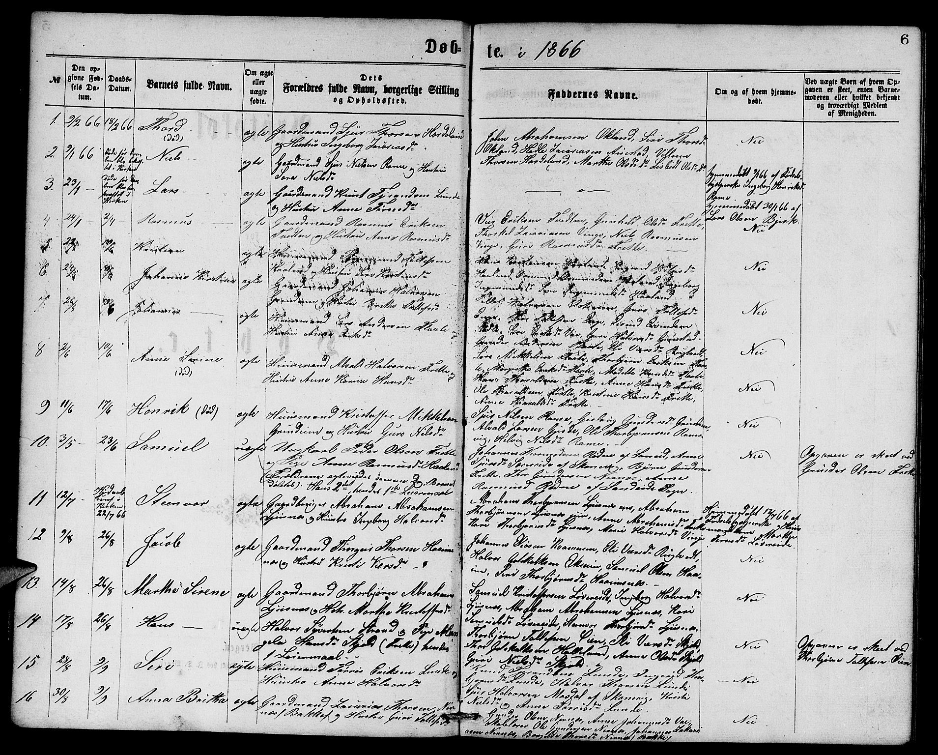 Etne sokneprestembete, SAB/A-75001/H/Hab: Parish register (copy) no. C 3, 1866-1878, p. 6