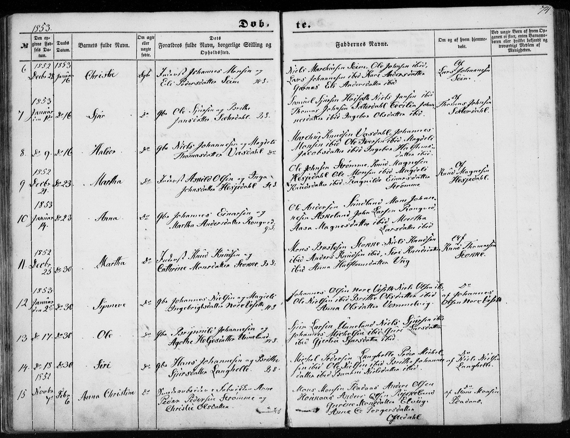 Haus sokneprestembete, SAB/A-75601/H/Haa: Parish register (official) no. A 16 I, 1848-1857, p. 74