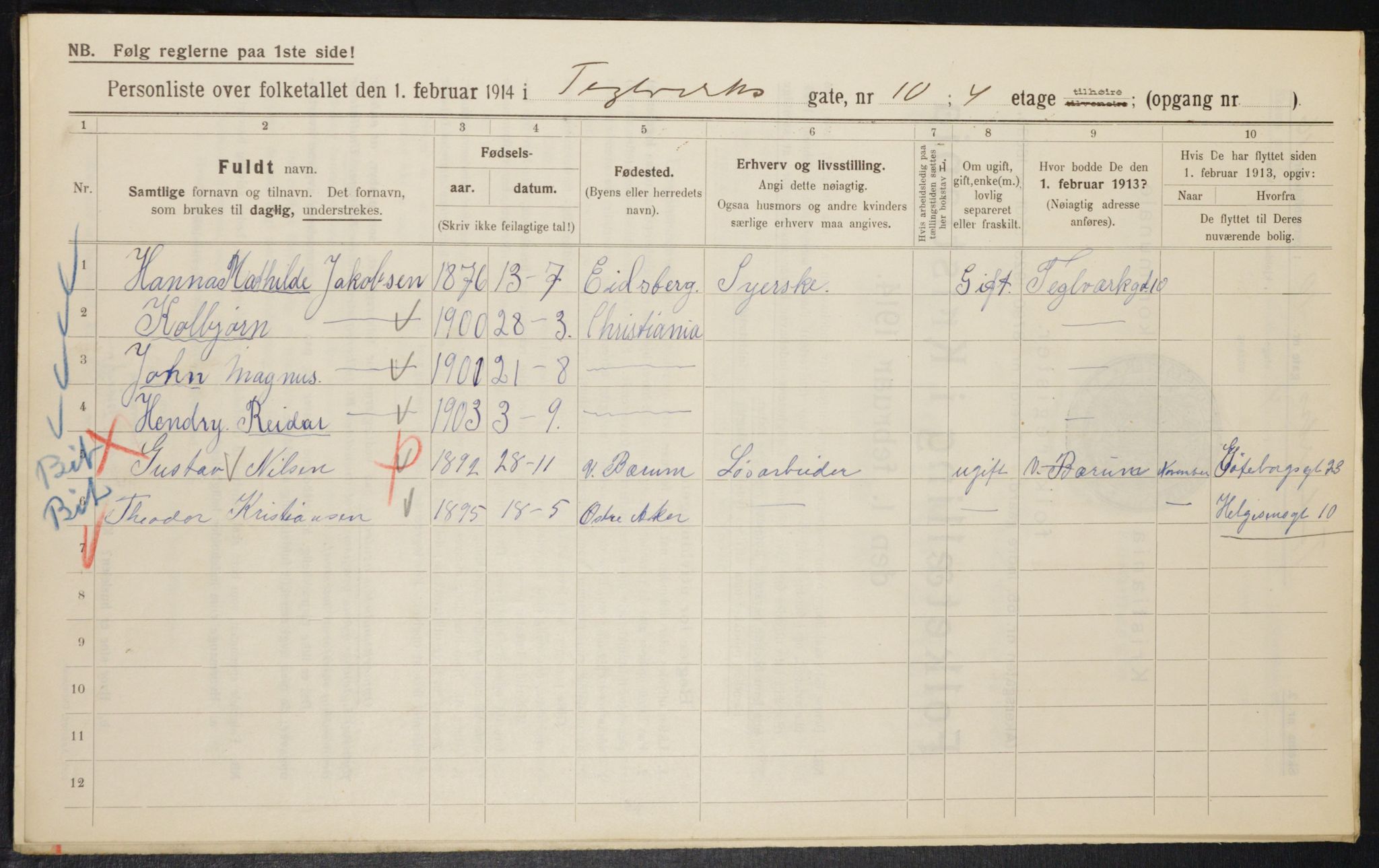 OBA, Municipal Census 1914 for Kristiania, 1914, p. 108413