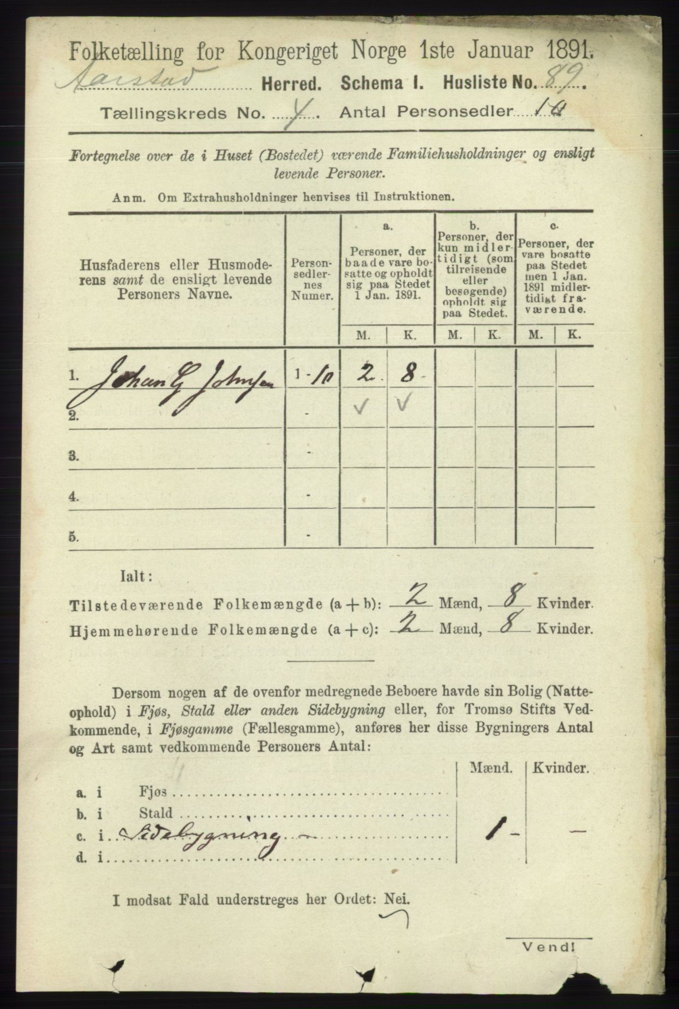 SAB, 1891 Census for 1280 Årstad, 1891, p. 2955