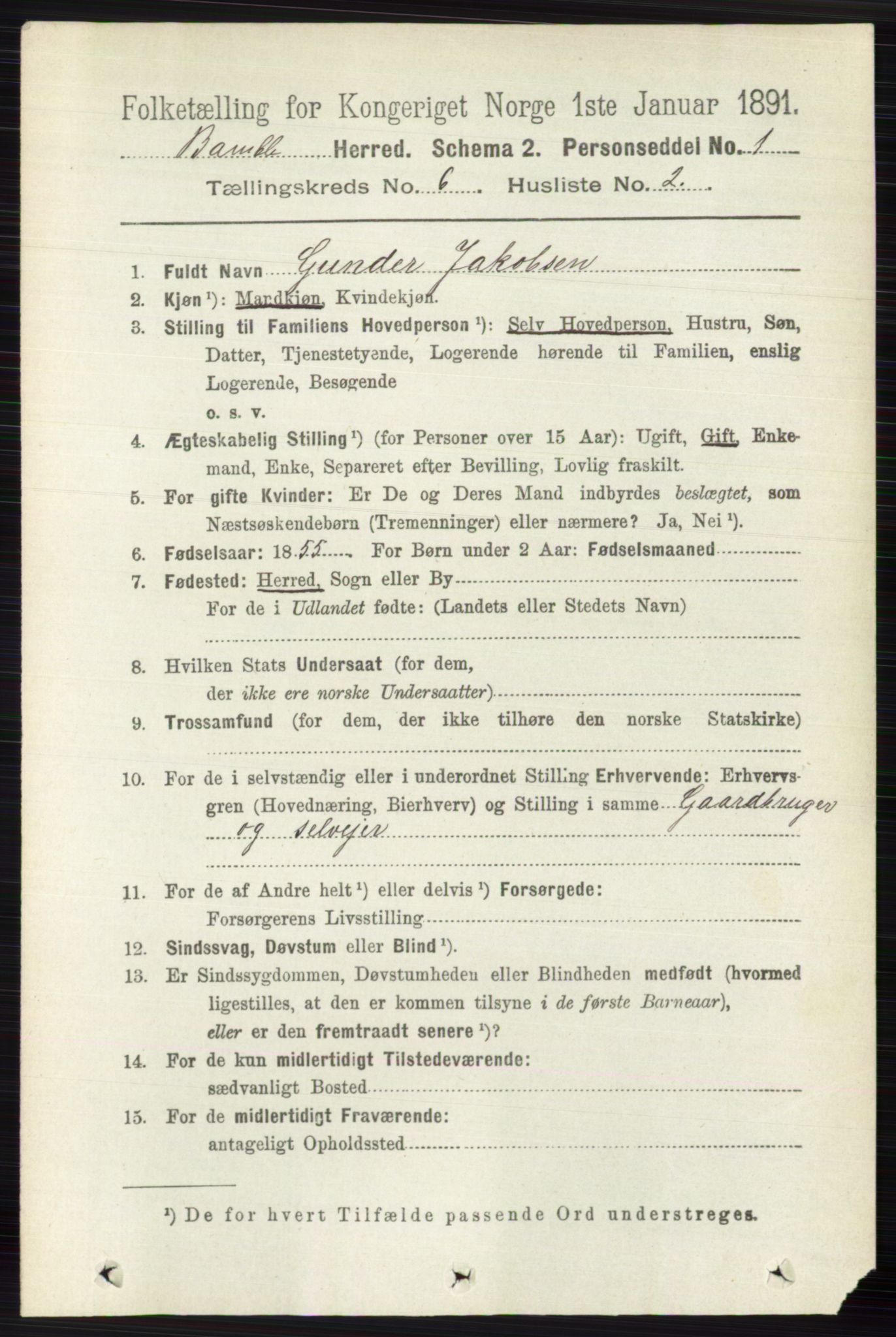 RA, 1891 census for 0814 Bamble, 1891, p. 2704