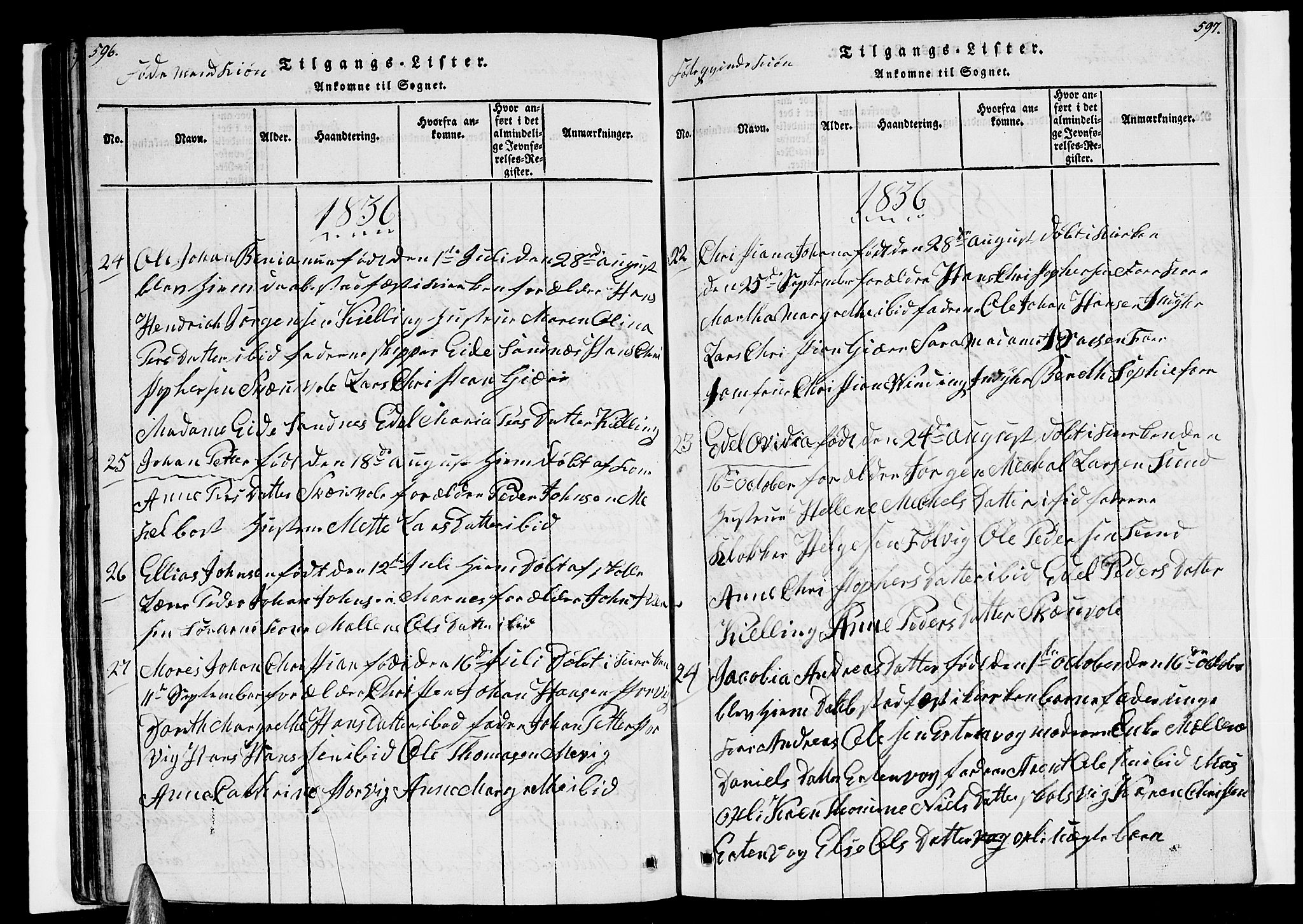 Ministerialprotokoller, klokkerbøker og fødselsregistre - Nordland, AV/SAT-A-1459/805/L0105: Parish register (copy) no. 805C01, 1820-1839, p. 596-597