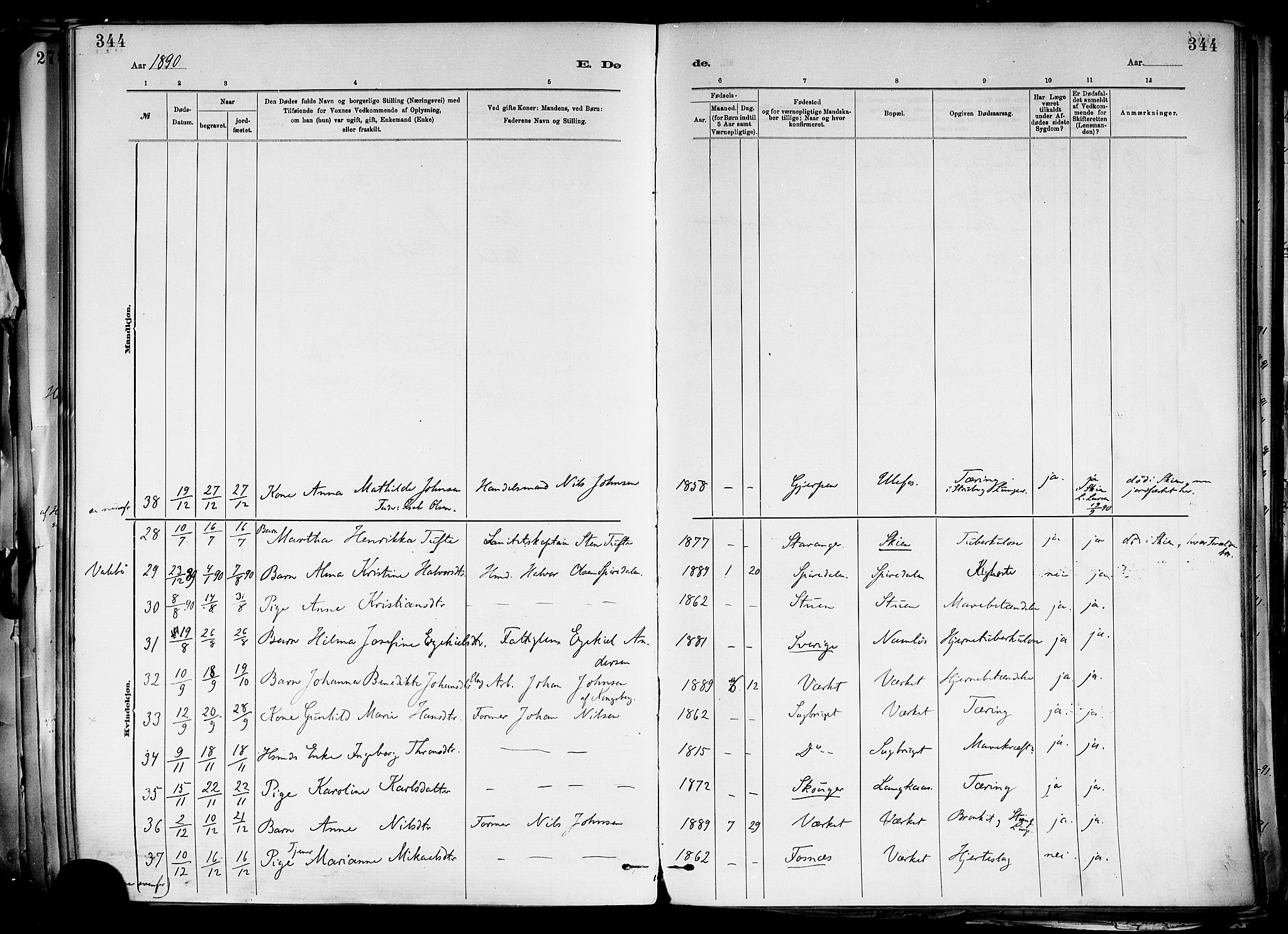 Holla kirkebøker, SAKO/A-272/F/Fa/L0008: Parish register (official) no. 8, 1882-1897, p. 344