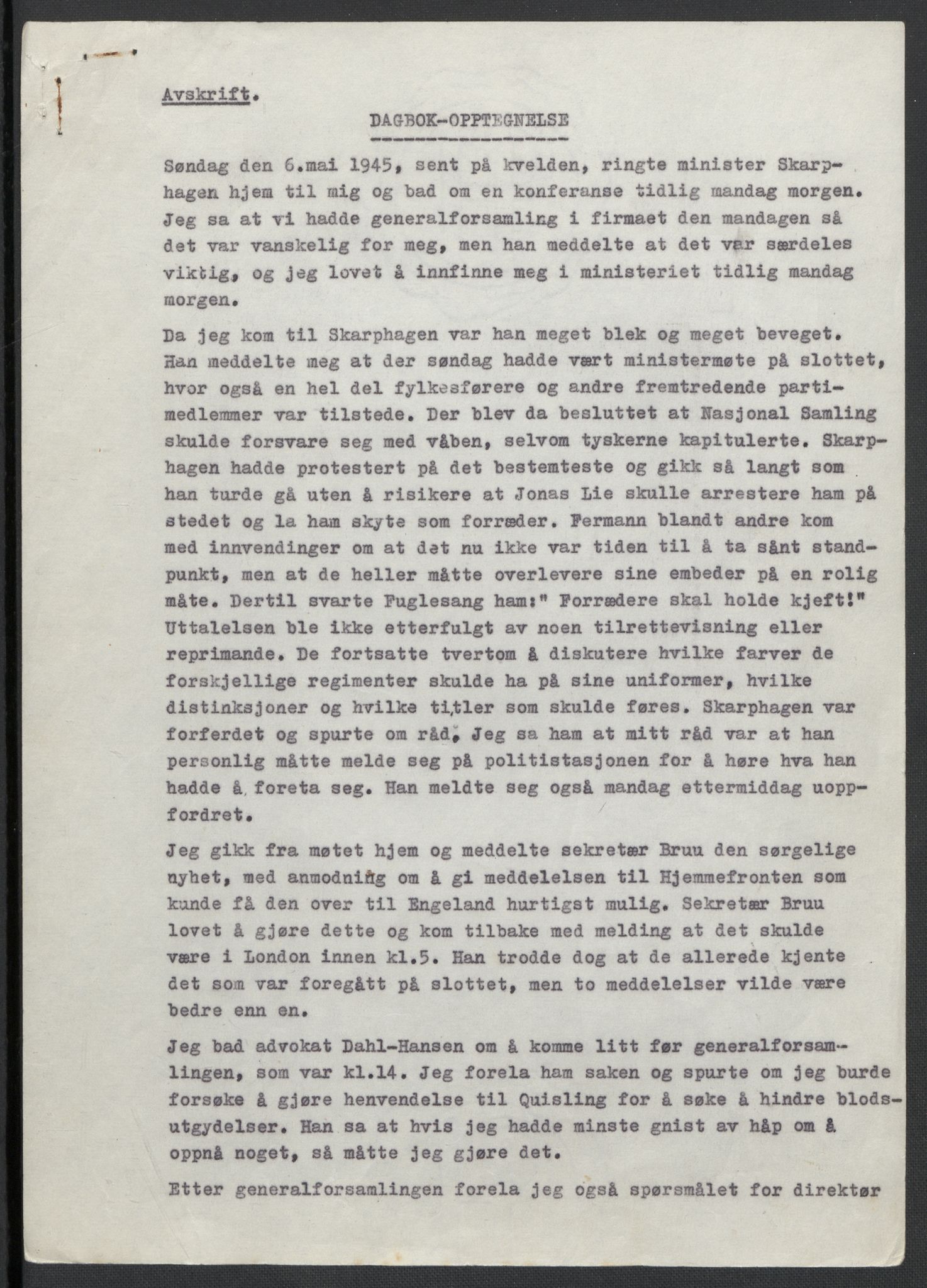 Landssvikarkivet, Oslo politikammer, AV/RA-S-3138-01/D/Da/L0003: Dnr. 29, 1945, p. 1320