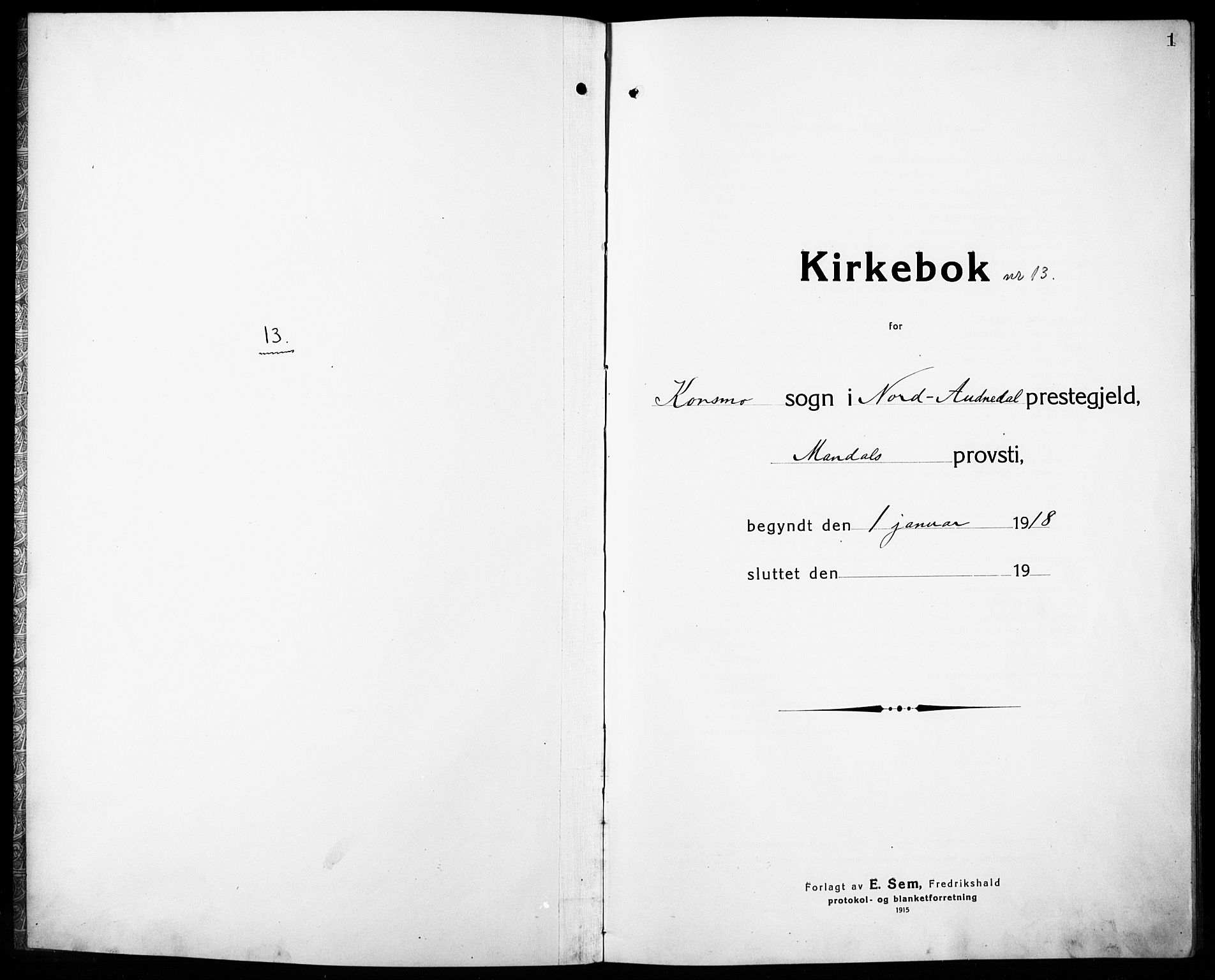 Nord-Audnedal sokneprestkontor, AV/SAK-1111-0032/F/Fb/Fba/L0005: Parish register (copy) no. B 5, 1918-1932, p. 1