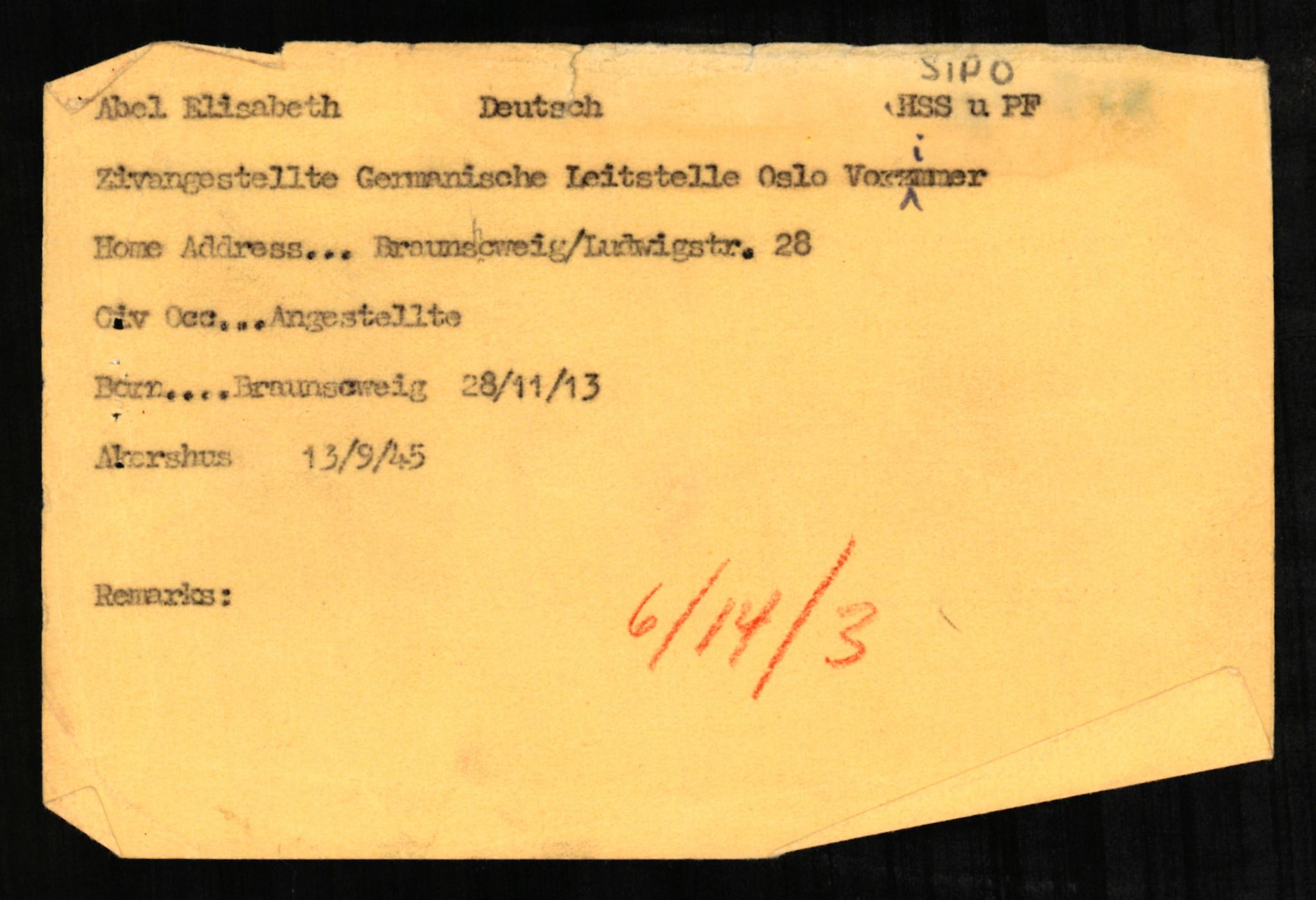 Forsvaret, Forsvarets overkommando II, AV/RA-RAFA-3915/D/Db/L0001: CI Questionaires. Tyske okkupasjonsstyrker i Norge. Tyskere., 1945-1946, p. 5